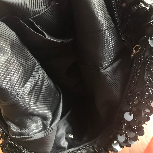 Vintage 1980s Black Paillettes Slouch Shoulder Bag