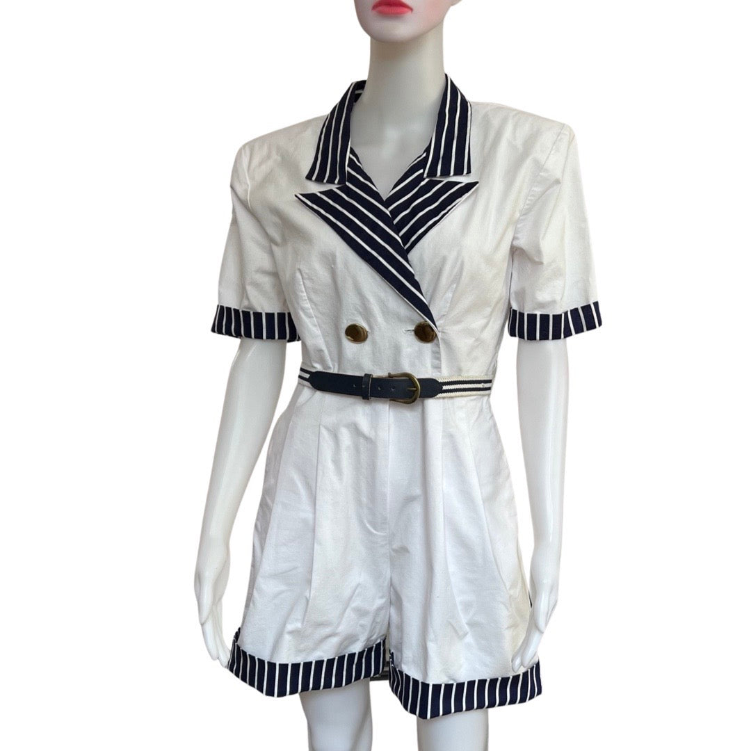 Vintage 1980s Sailor Style Shorts Romper