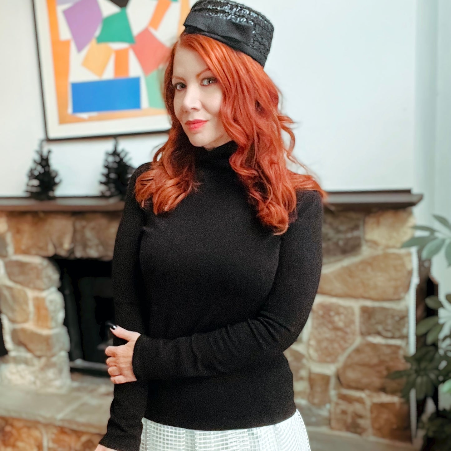 Vintage 1950s Black Pillbox Hat