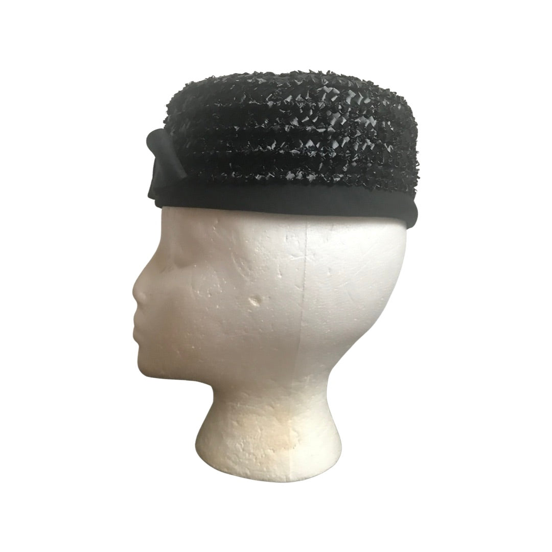 Vintage 1950s Black Pillbox Hat