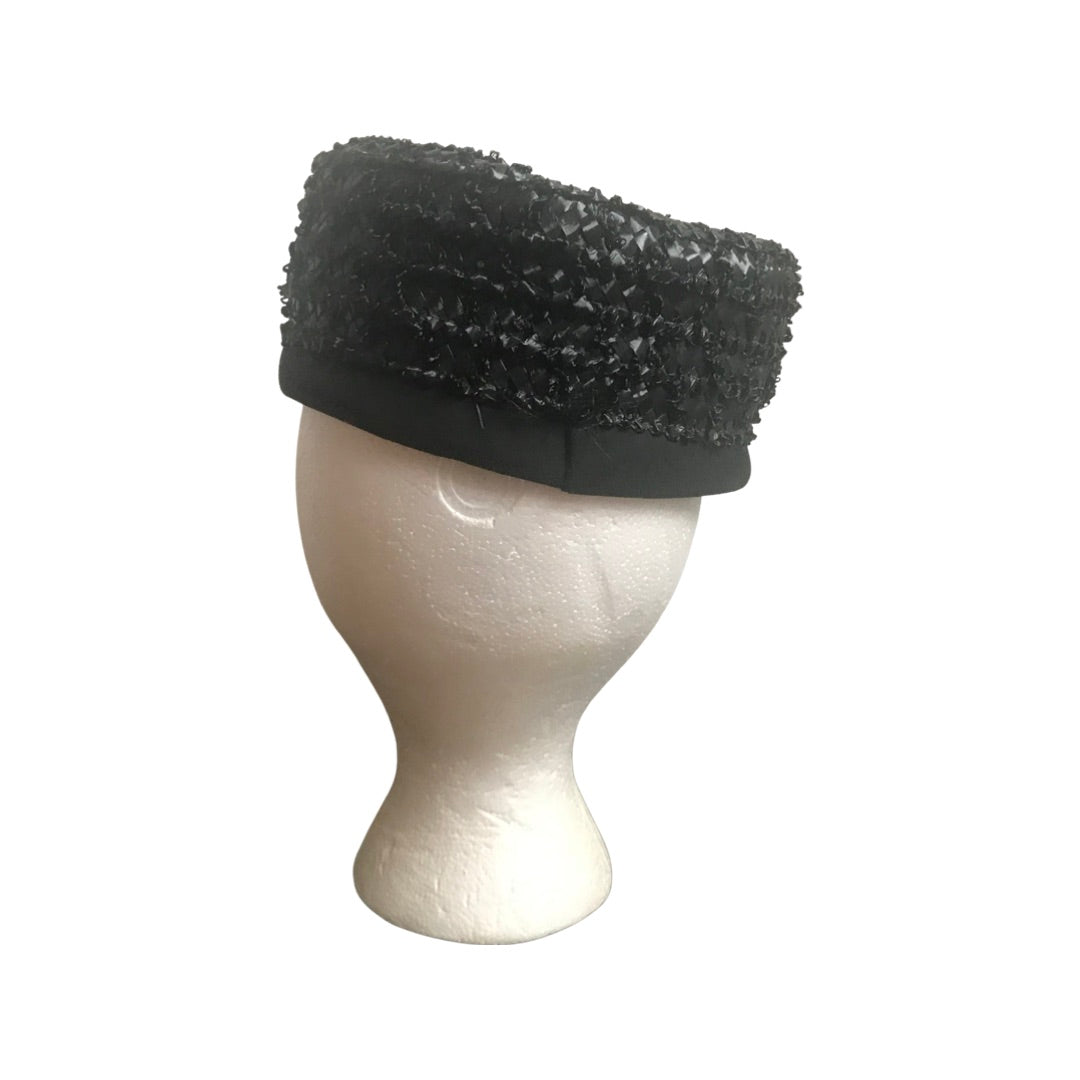 Vintage 1950s Black Pillbox Hat
