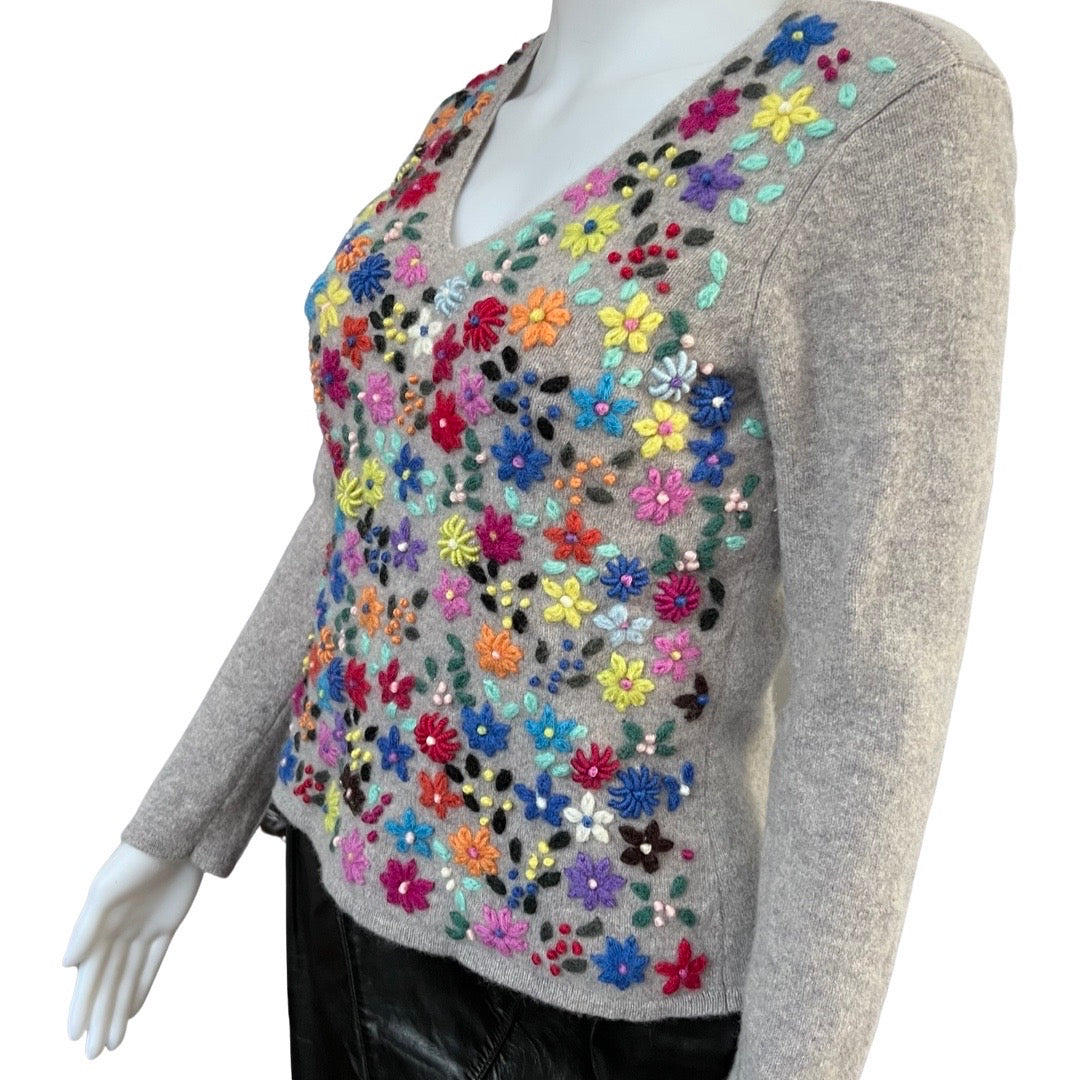 Vintage 1990s Talbots Floral Embroidered Lambswool Sweater