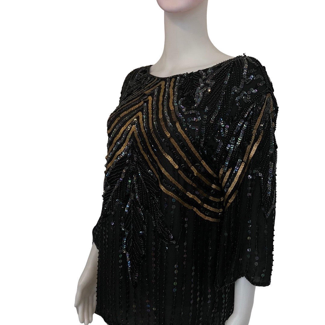 Vintage 1980s Black Beaded & Sequined Blouse