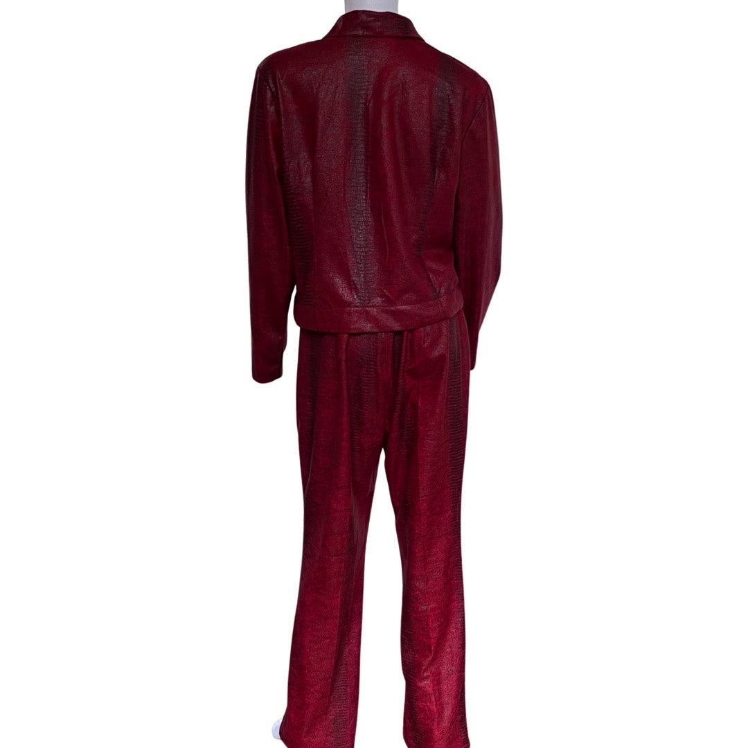 Vintage 1990s Leather-Look Red Snake Print Suit