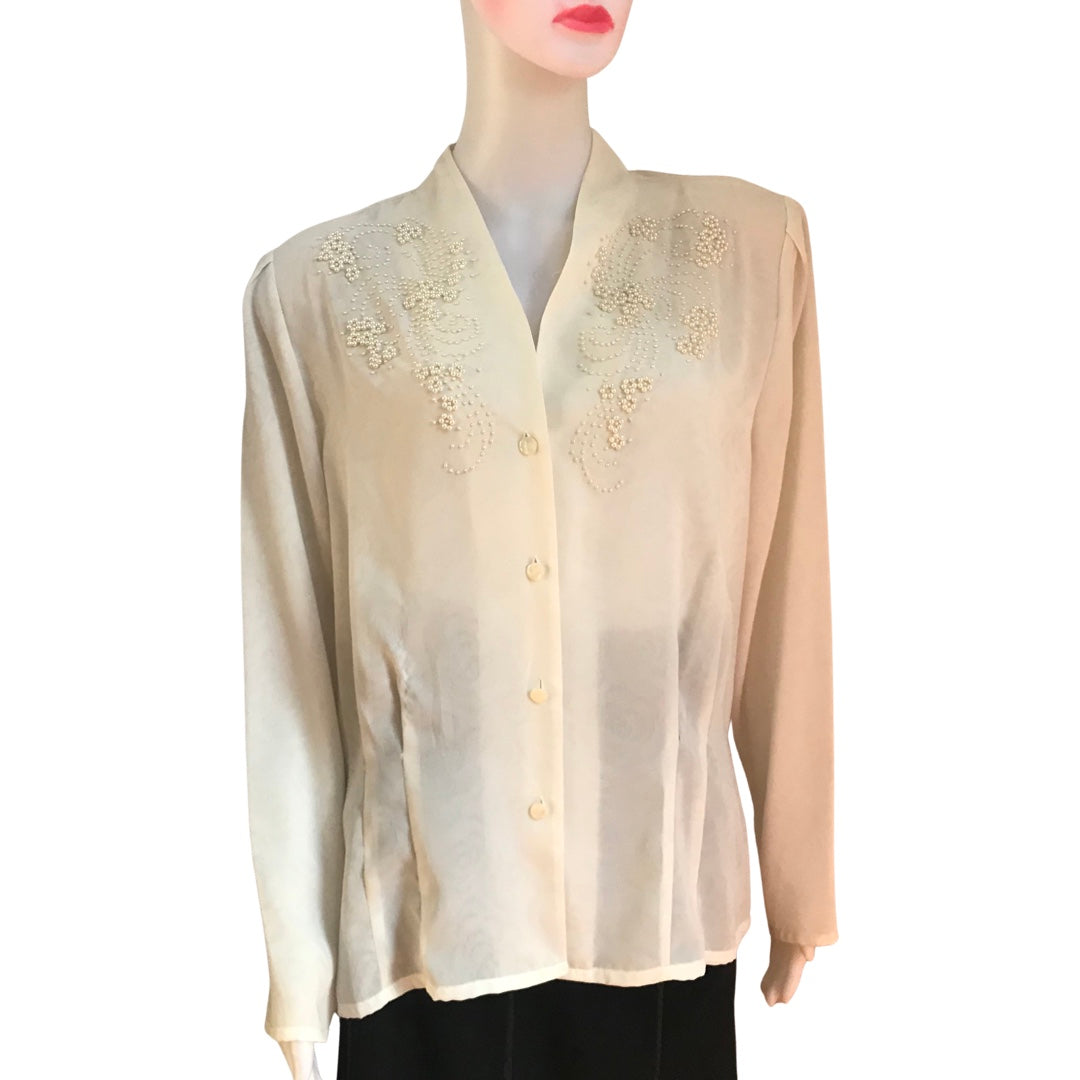 Vintage 1980s Embellished Semi-Sheer Blouse