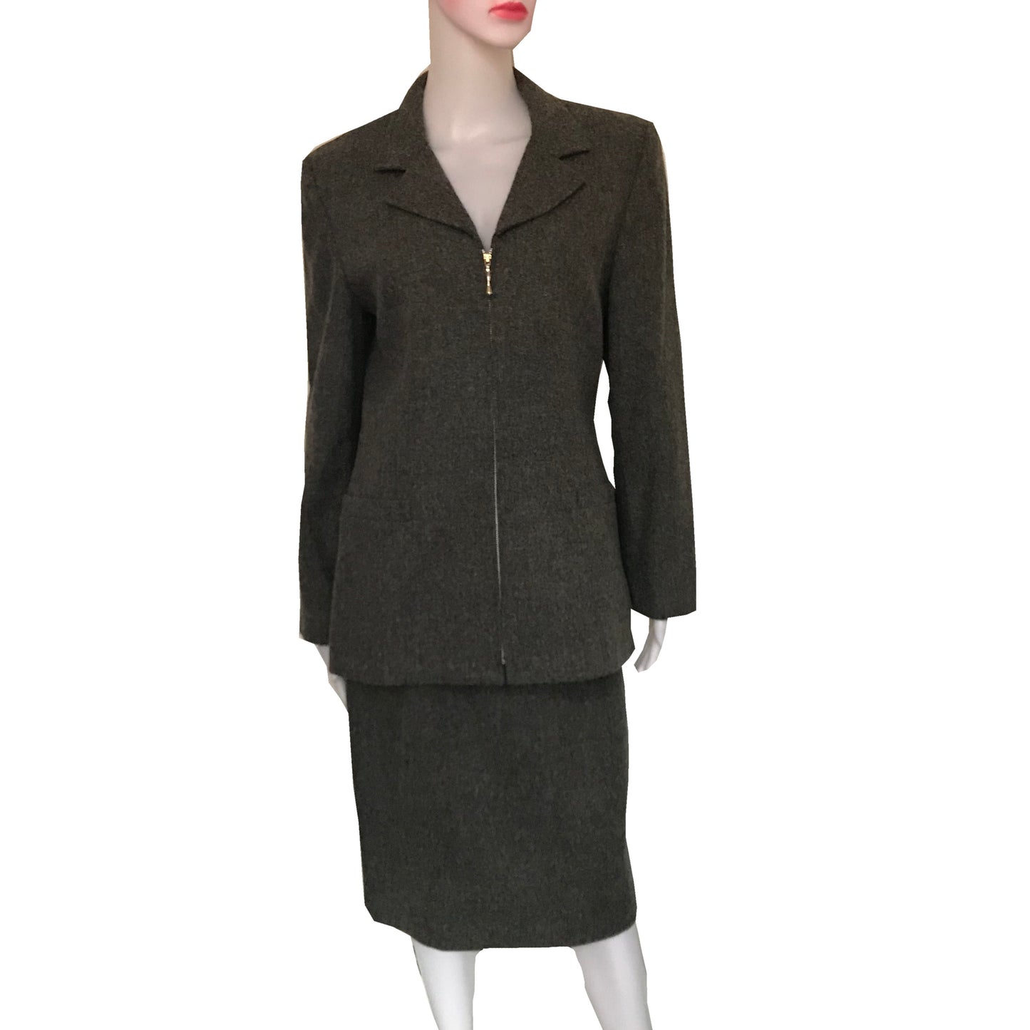 Vintage 1980s Oleg Cassini Gray Wool Skirt Suit