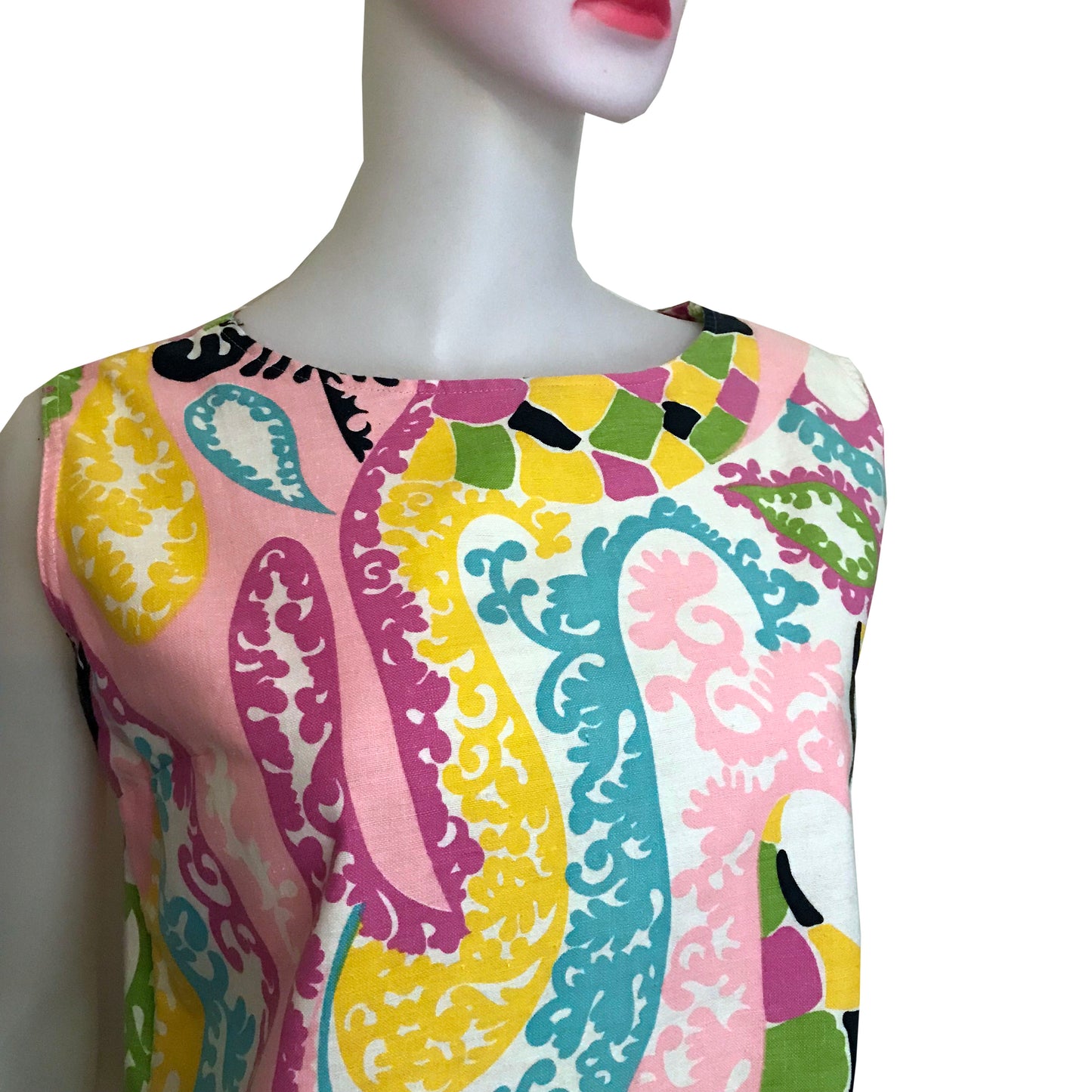 Vintage 1960s Mod Cotton Paisley Shift Dress