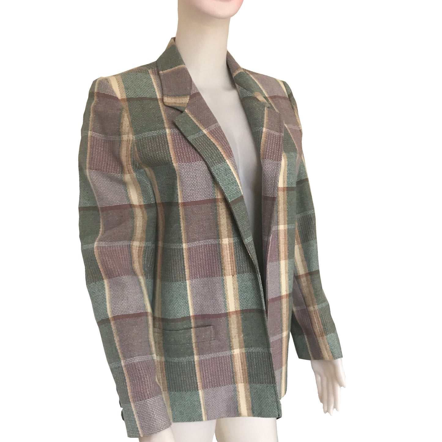 Vintage 1980s Pastel Plaid Preppy Wool Blazer