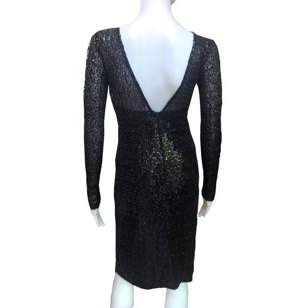 Vicky Tiel Long-Sleeved Sequined Black Dress