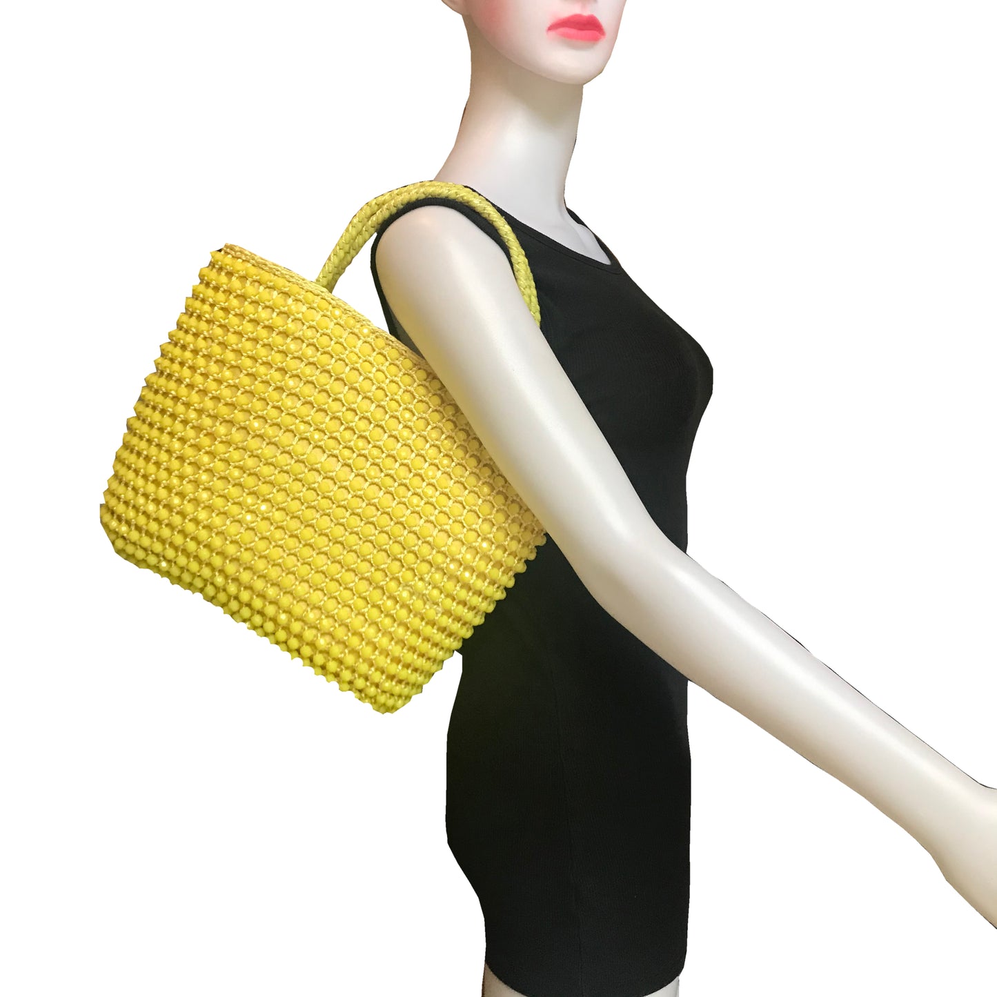 Vintage 1950s Yellow Beaded Top-Handle Bag