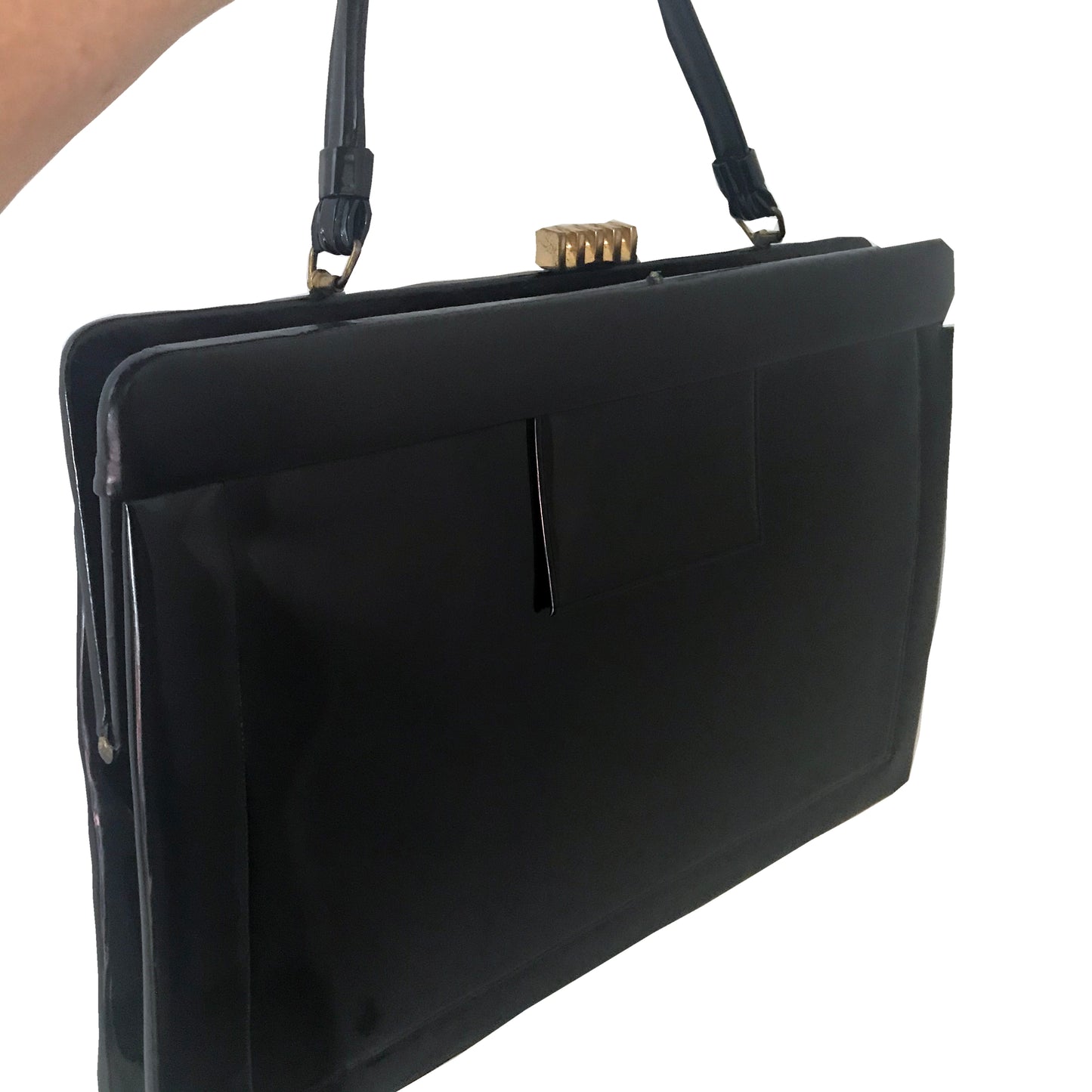 Vintage 1950s Crown Lewis Black Patent Top Handle Bag