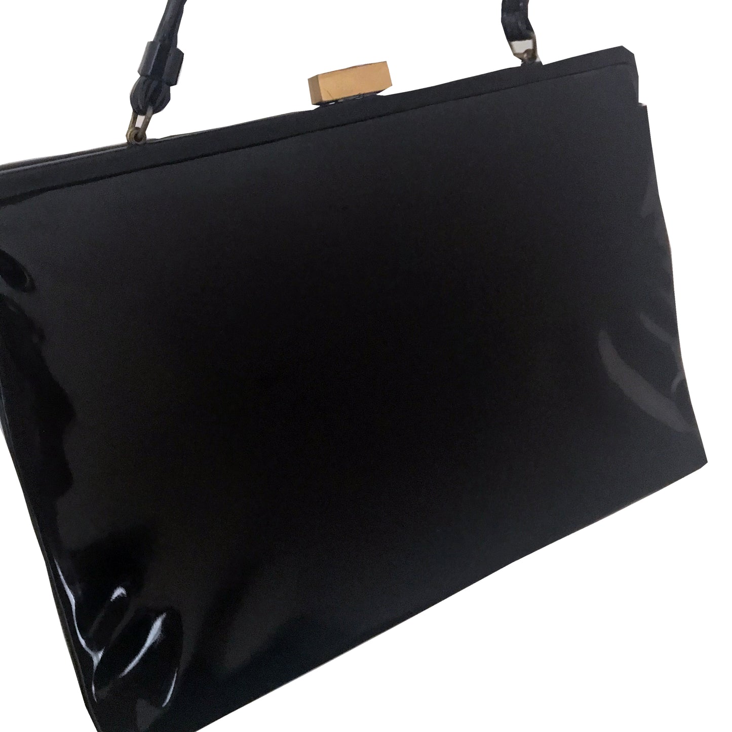 Vintage 1950s Crown Lewis Black Patent Top Handle Bag