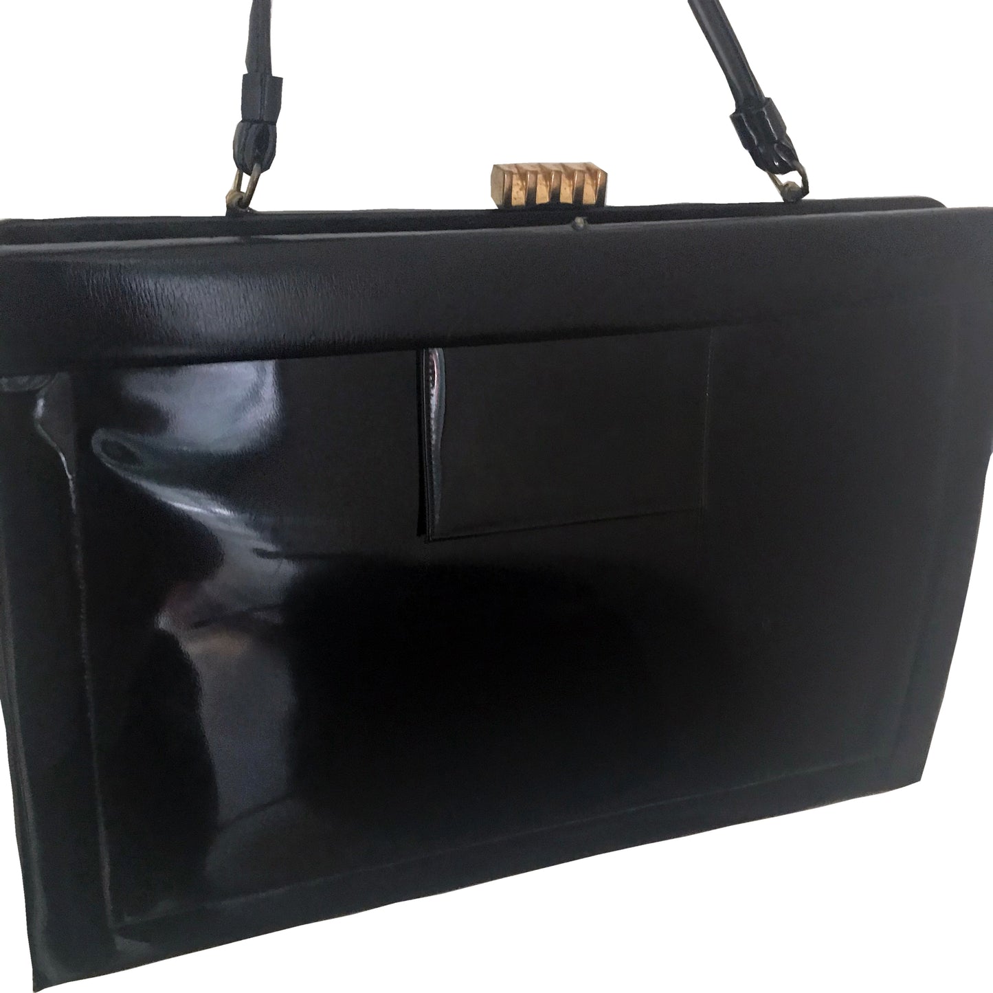 Vintage 1950s Crown Lewis Black Patent Top Handle Bag