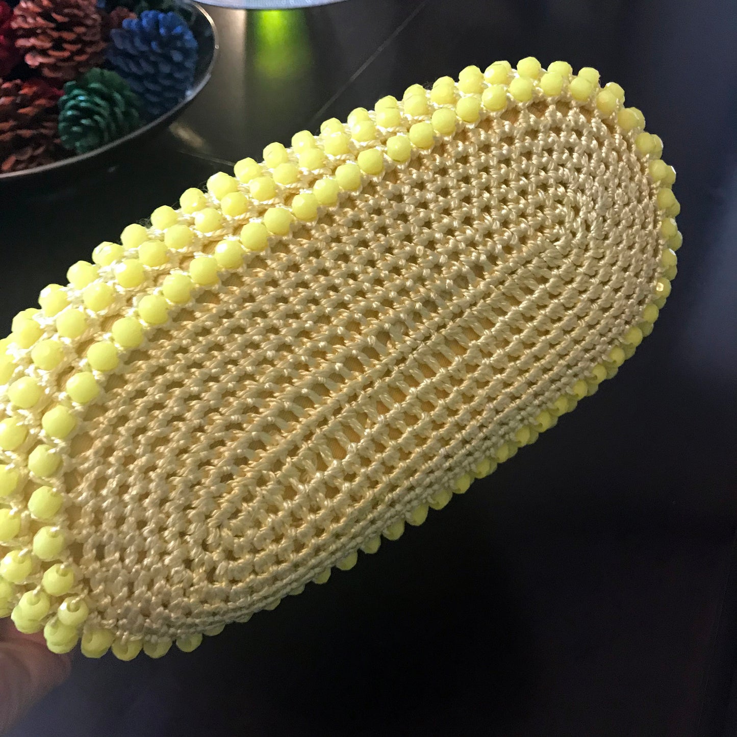 Vintage 1950s Yellow Beaded Top-Handle Bag