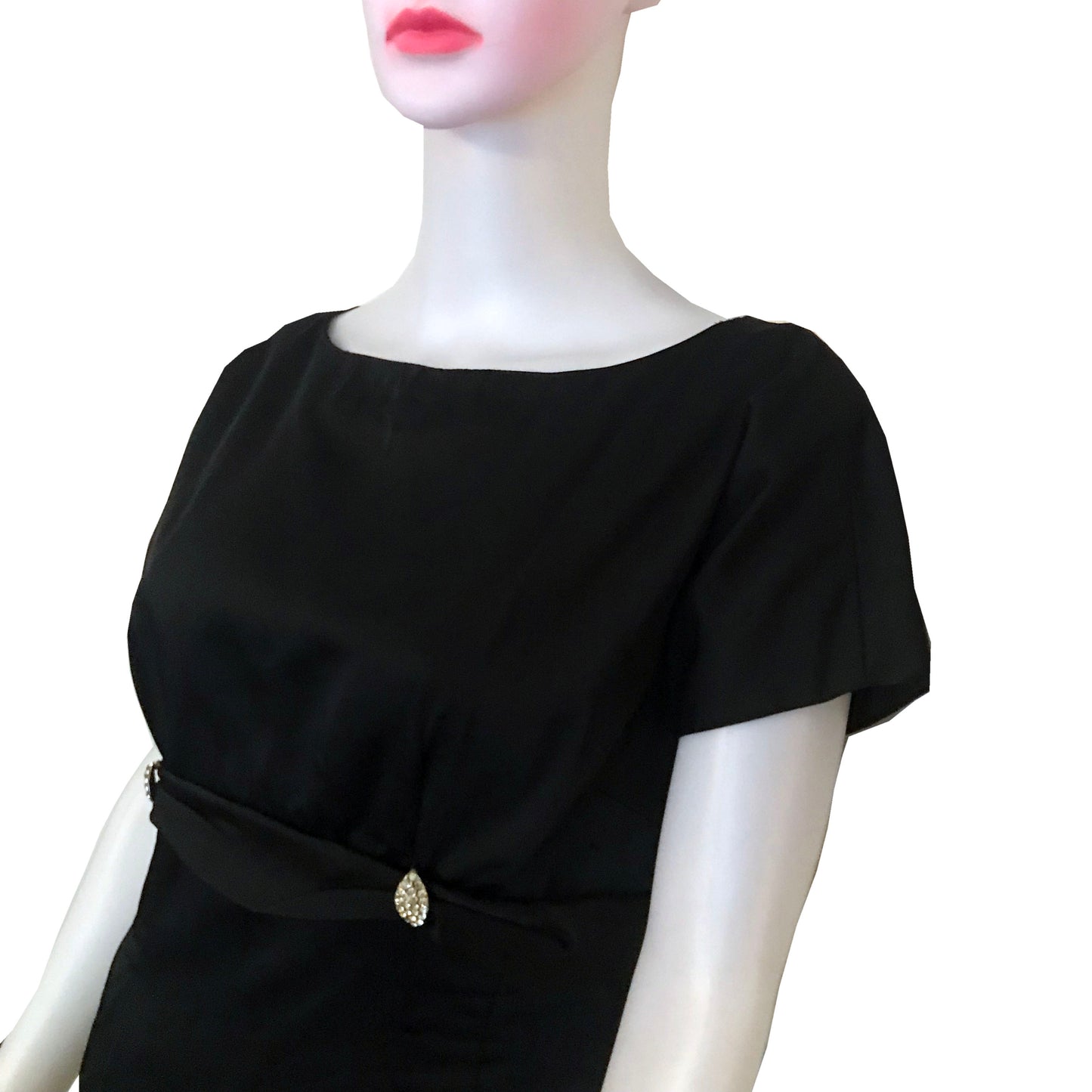 Vintage 1950s Black Satin Wiggle Cocktail Dress