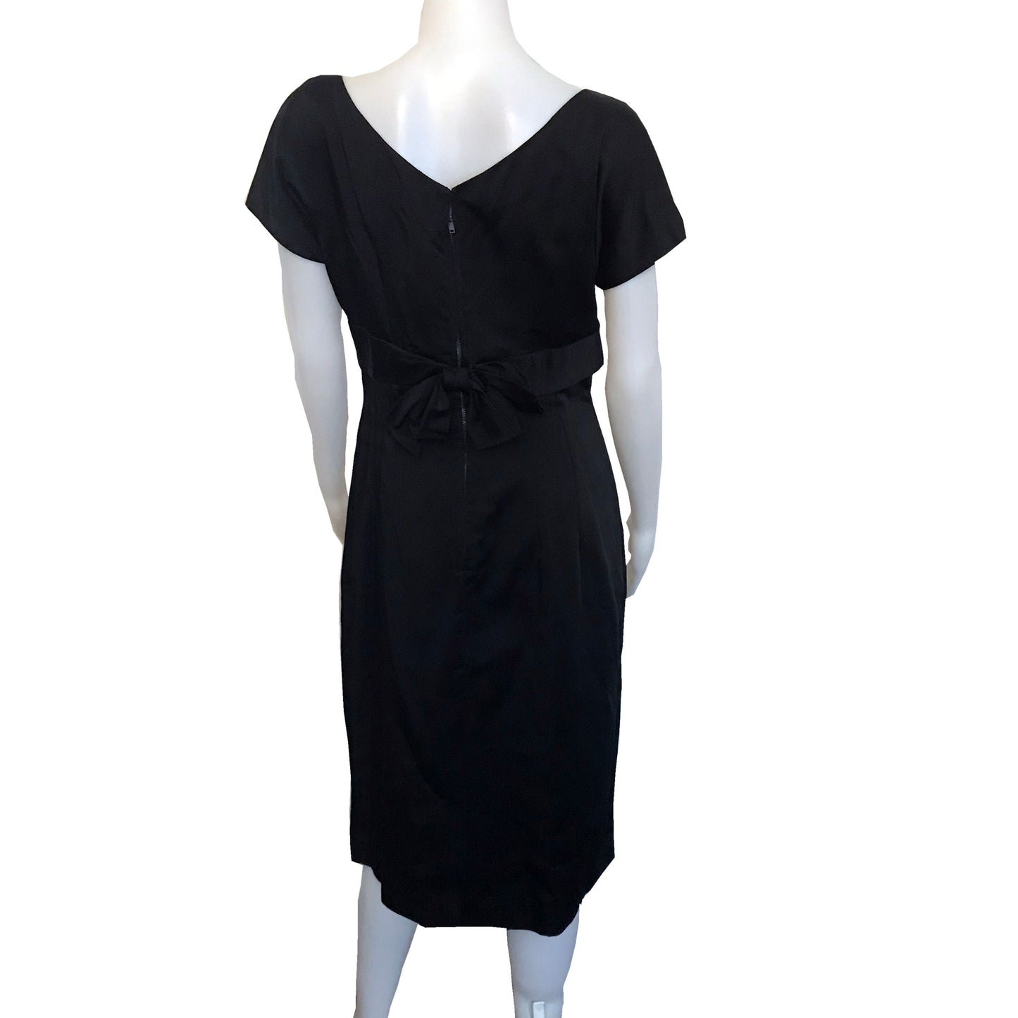Vintage 1950s Black Satin Wiggle Cocktail Dress
