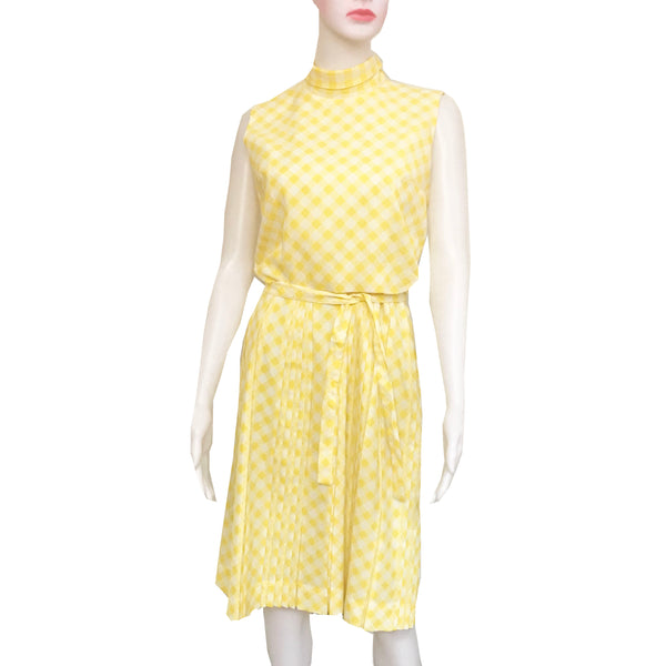 Vintage 1950s Yellow Gingham Tie-Neck Dress
