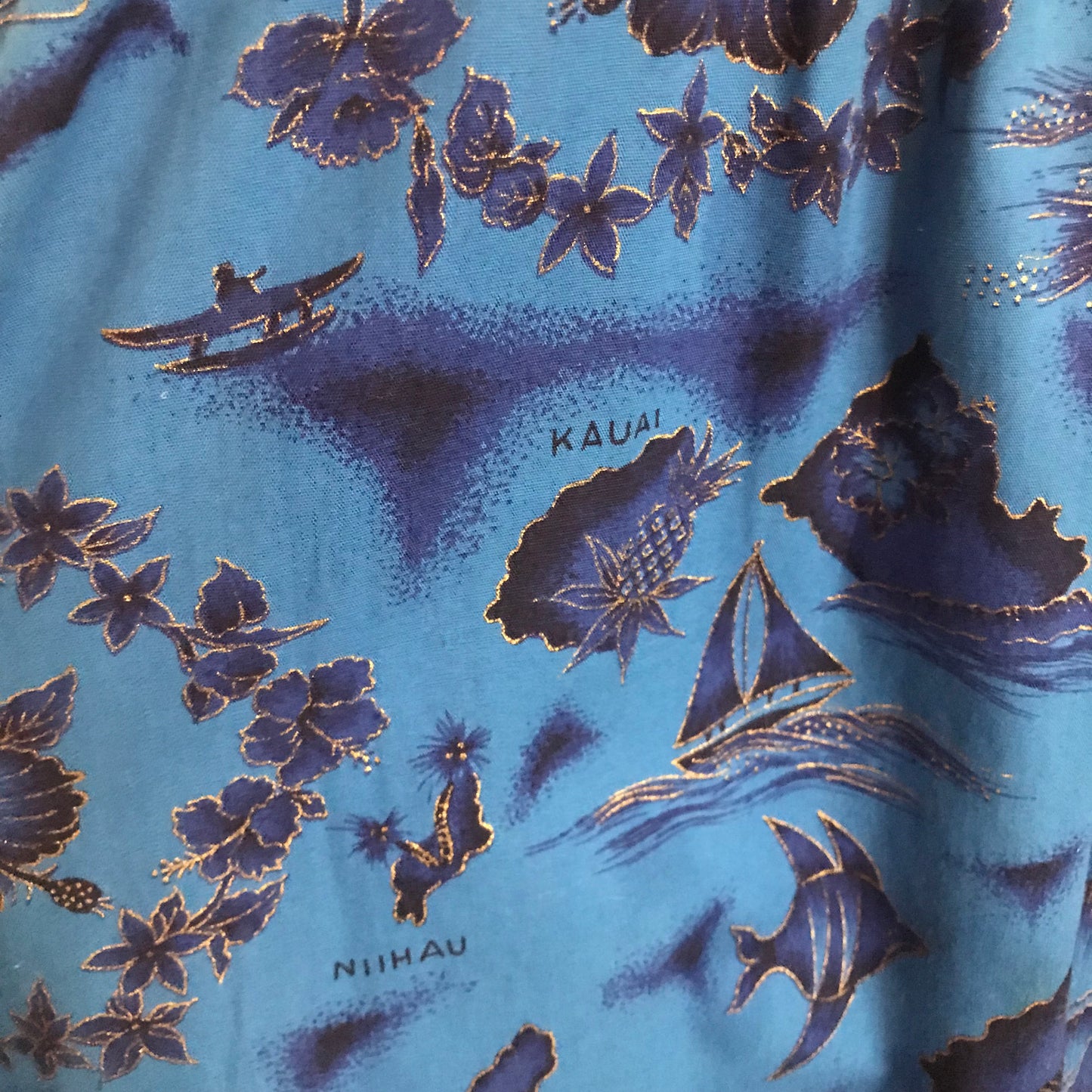 Vintage 1960s Hawaiian Caftan With Island Print