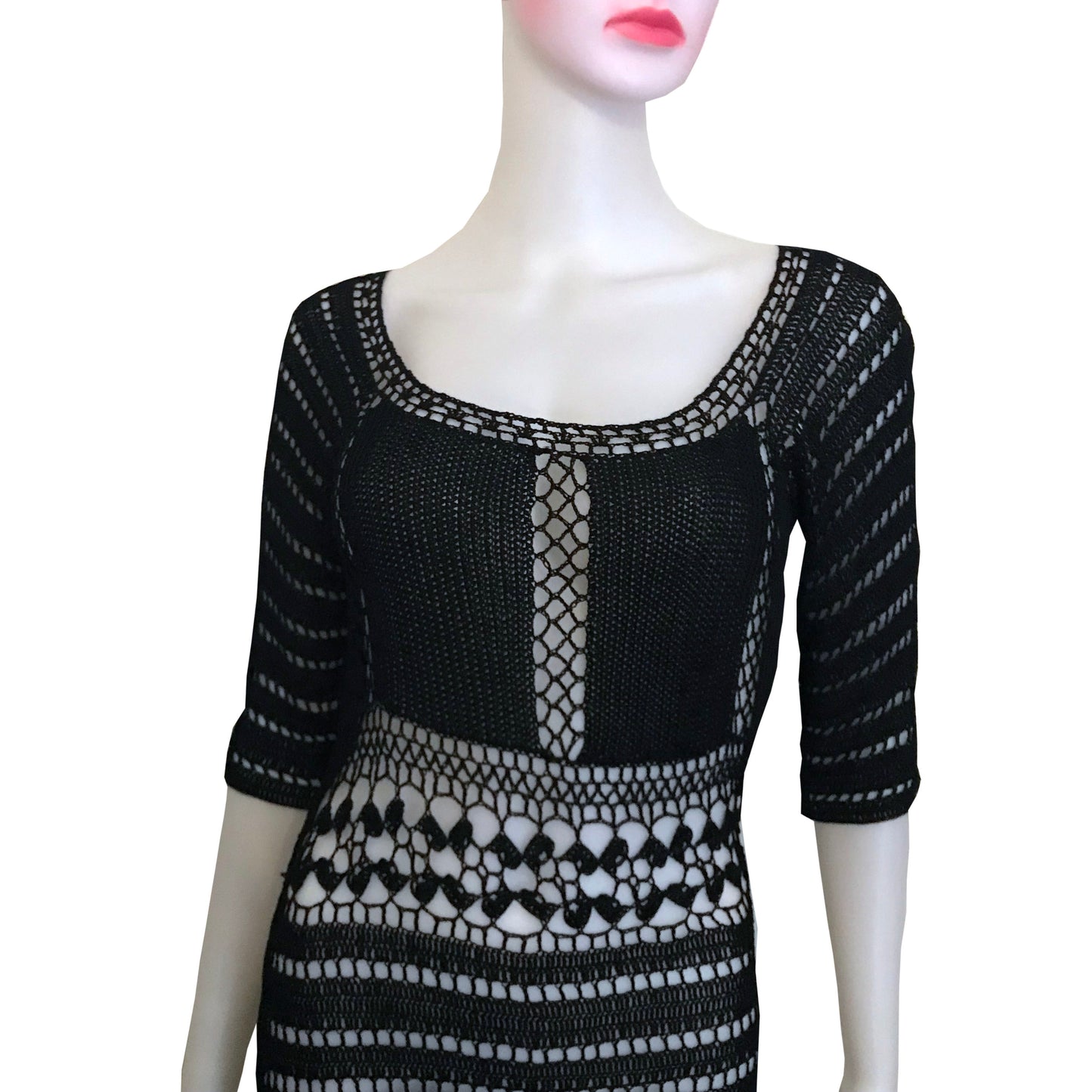Vintage 1970s Sexy Black Crochet Sweater Dress