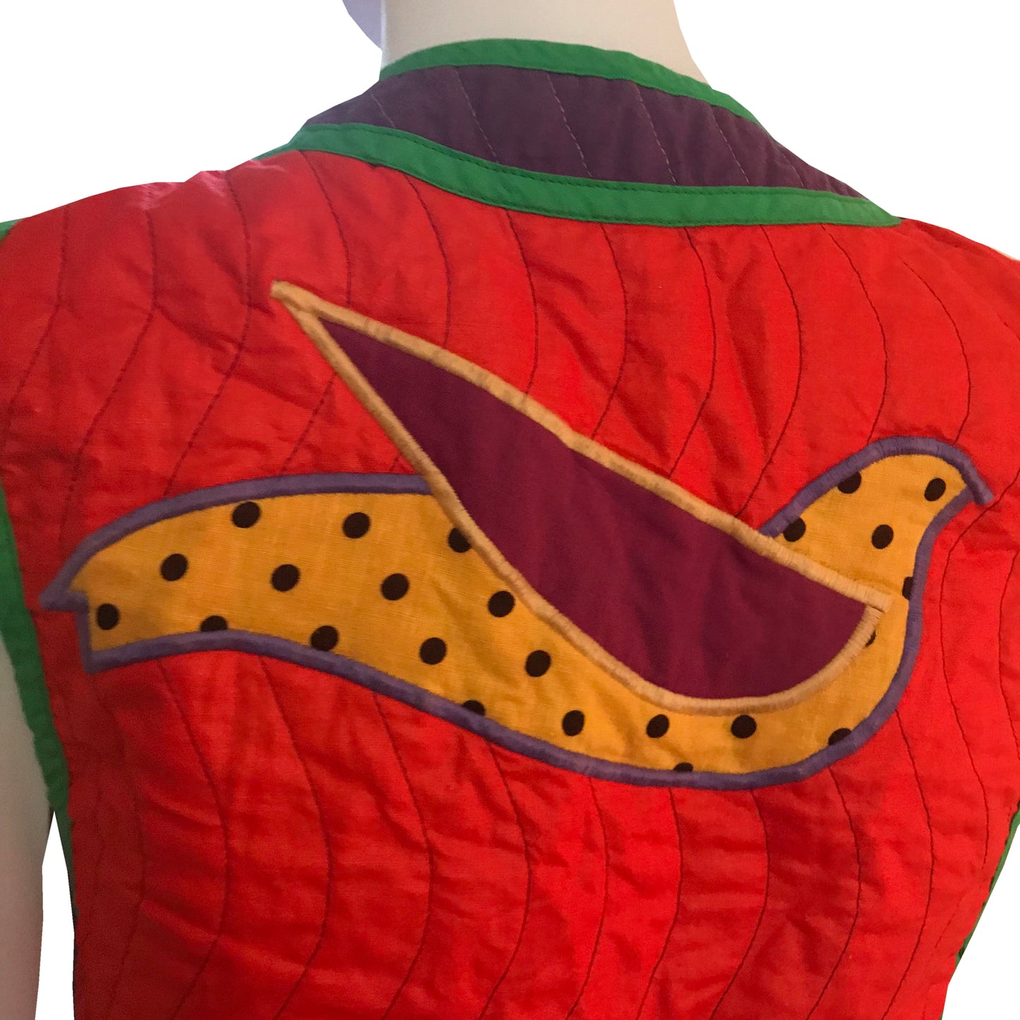 Vintage 1970s Jeanne-Marc Quilted Dove Bird Vest