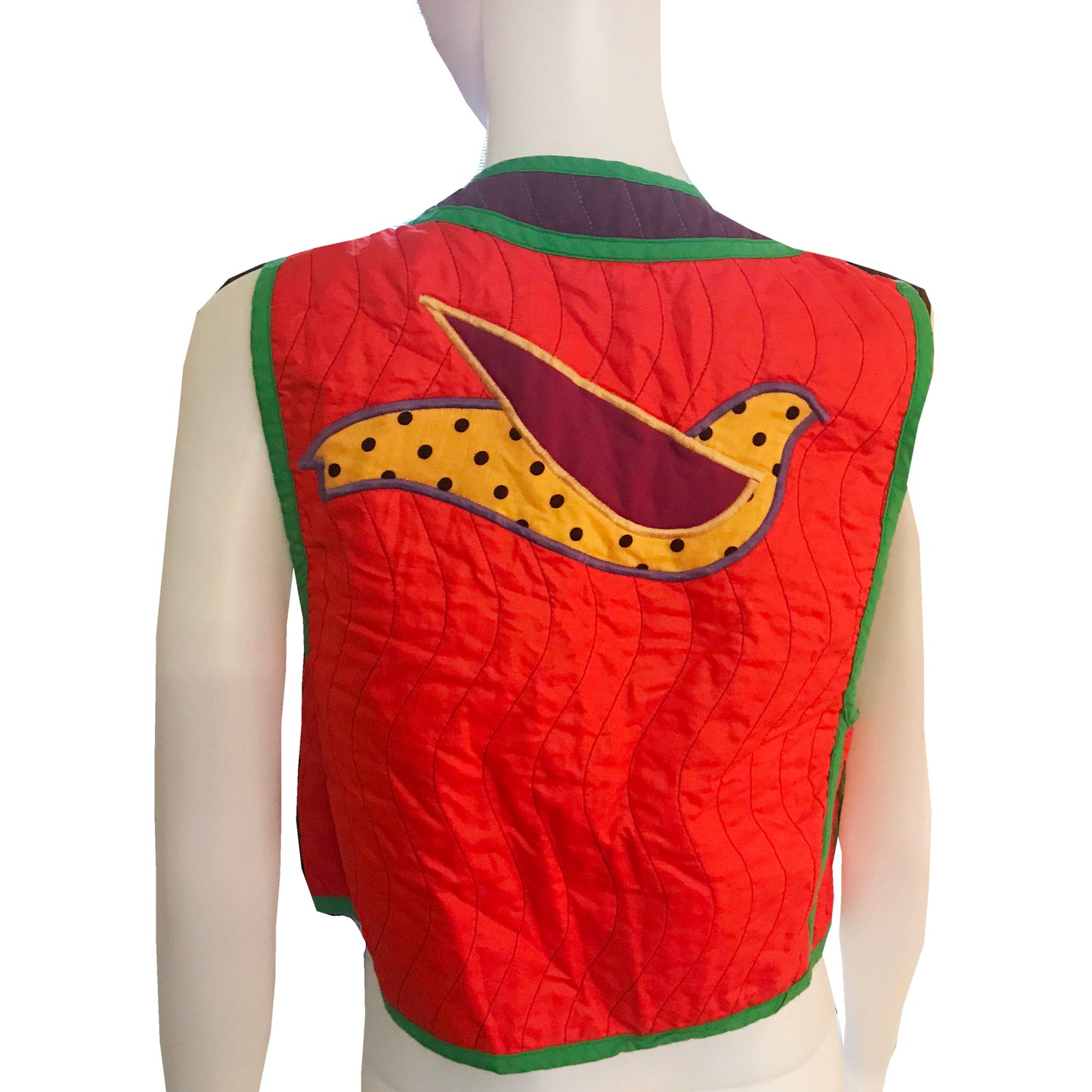 Vintage 1970s Jeanne-Marc Quilted Dove Bird Vest