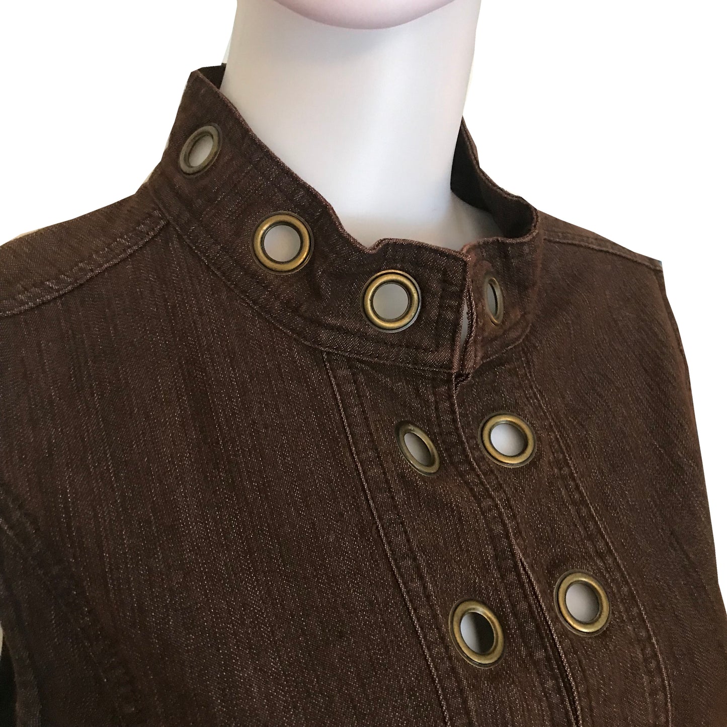 Vintage 1970s Grommeted Brown Denim Vest