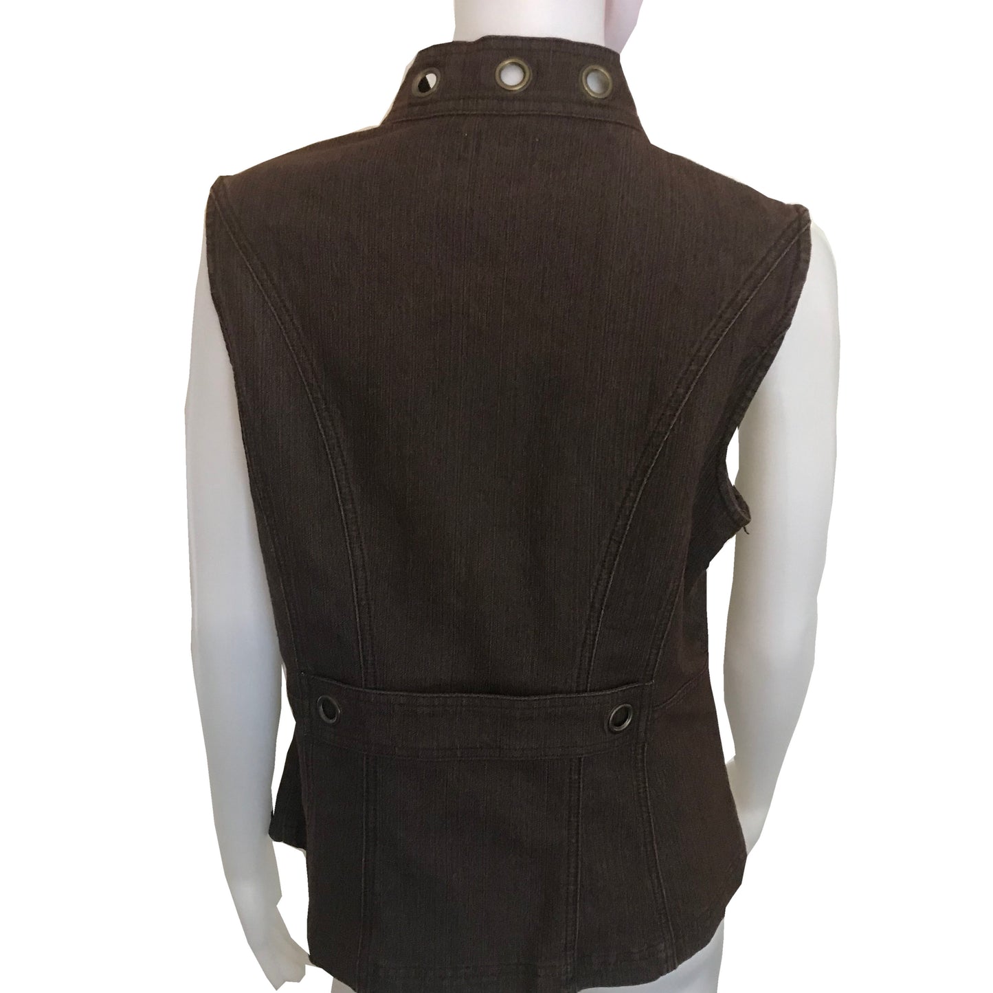 Vintage 1970s Grommeted Brown Denim Vest