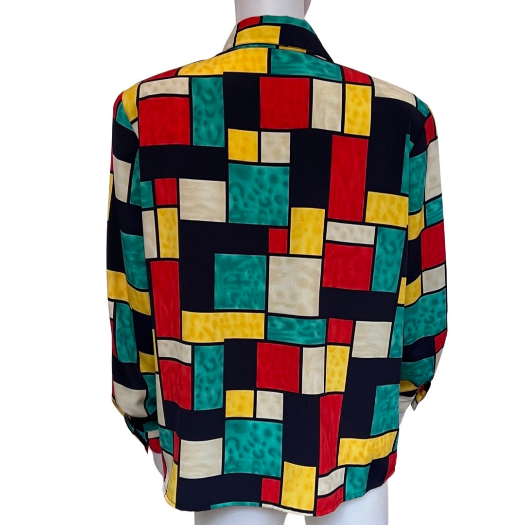 Vintage 1980s Satin Color Block Blouse