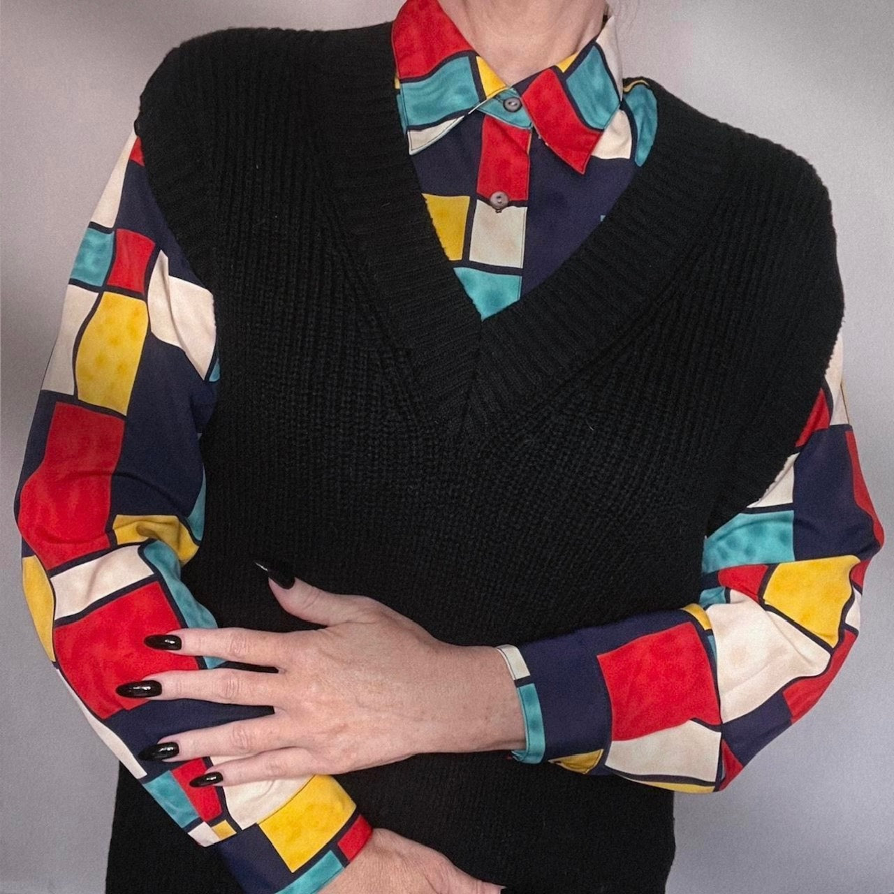 Vintage 1980s Satin Color Block Blouse