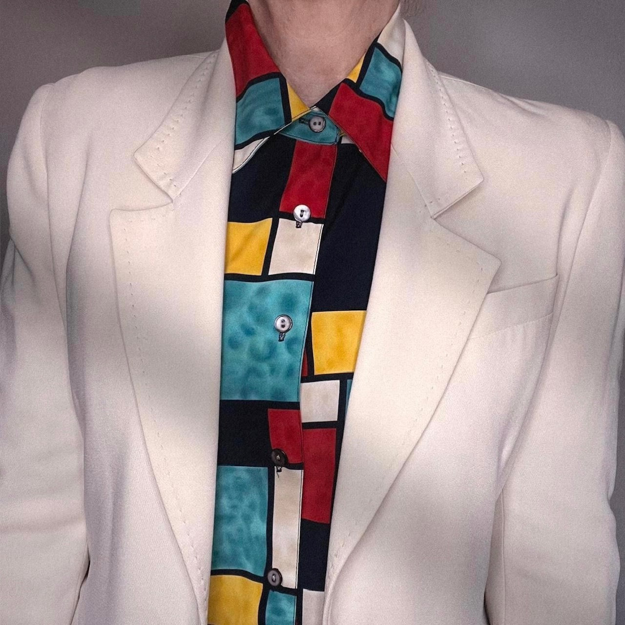 Vintage 1980s Satin Color Block Blouse