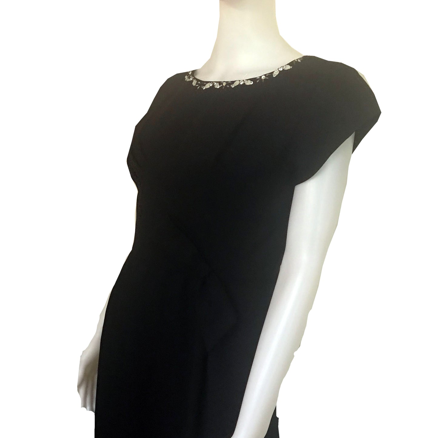 Vintage 1950s Embellished Black Crepe Wiggle Dress