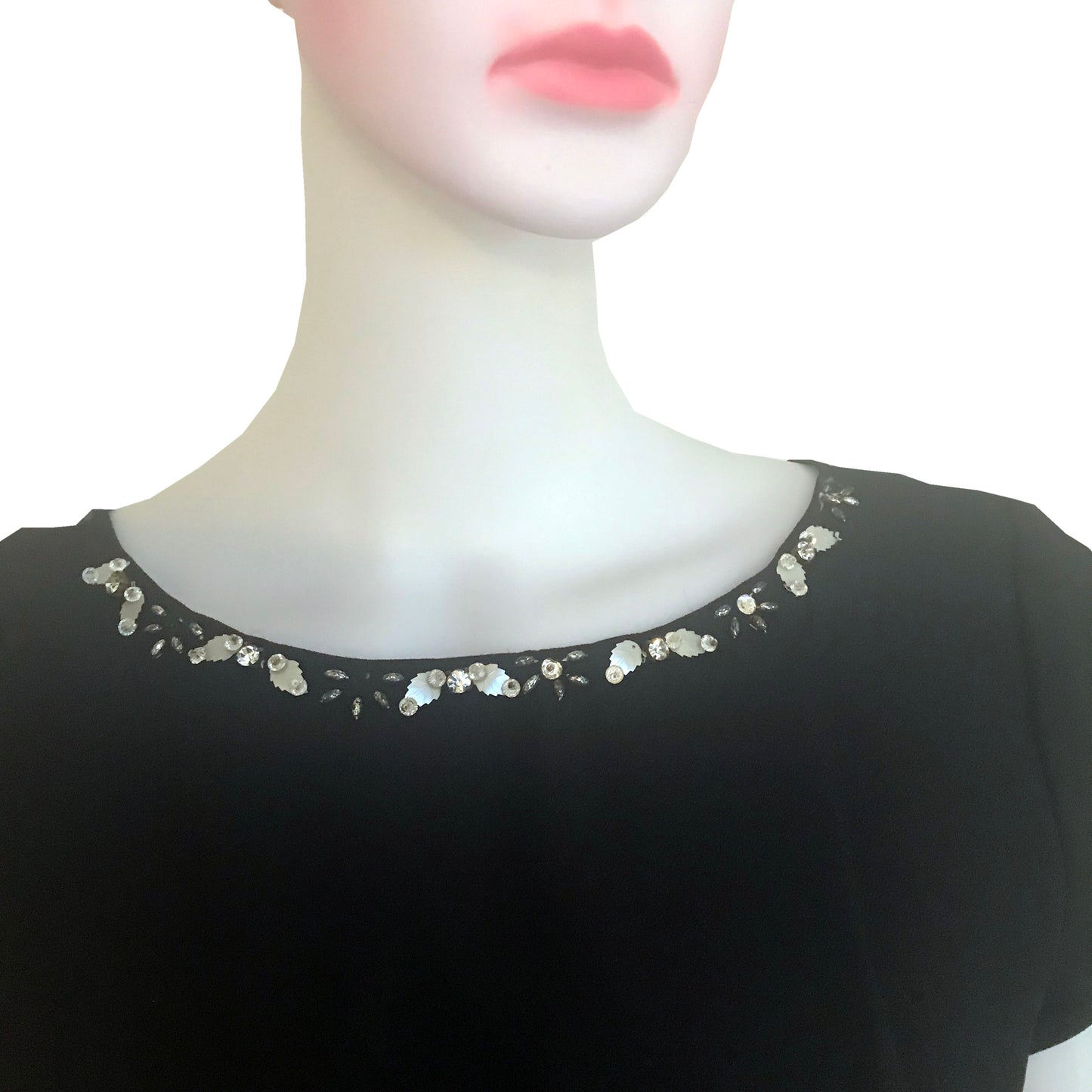 Vintage 1950s Embellished Black Crepe Wiggle Dress