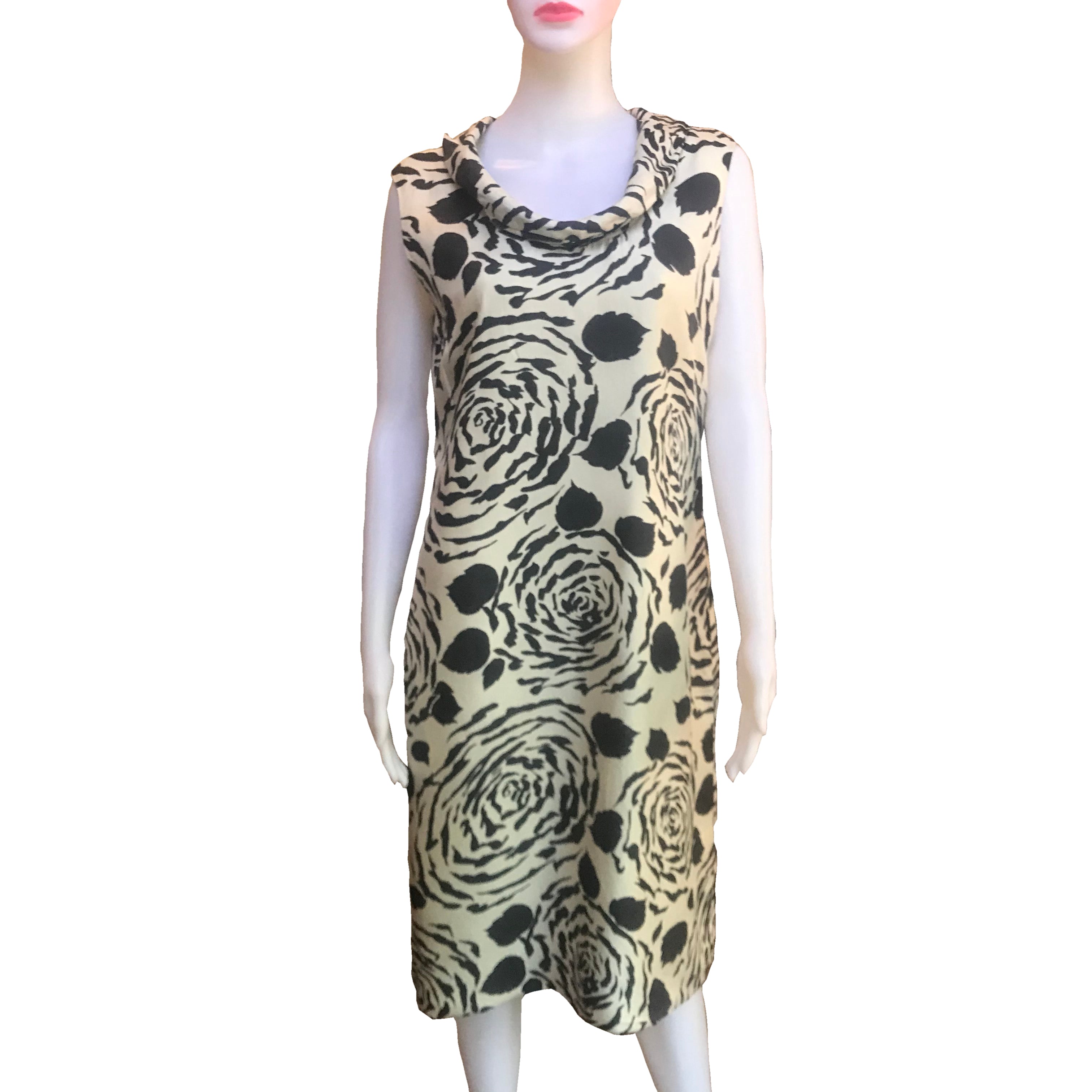 Vintage 1960s 100% Silk Floral Black & White Sleeveless Shift Dress Vintage 1960s 100% Silk Floral Black & White Sleeveless Shift Dress
