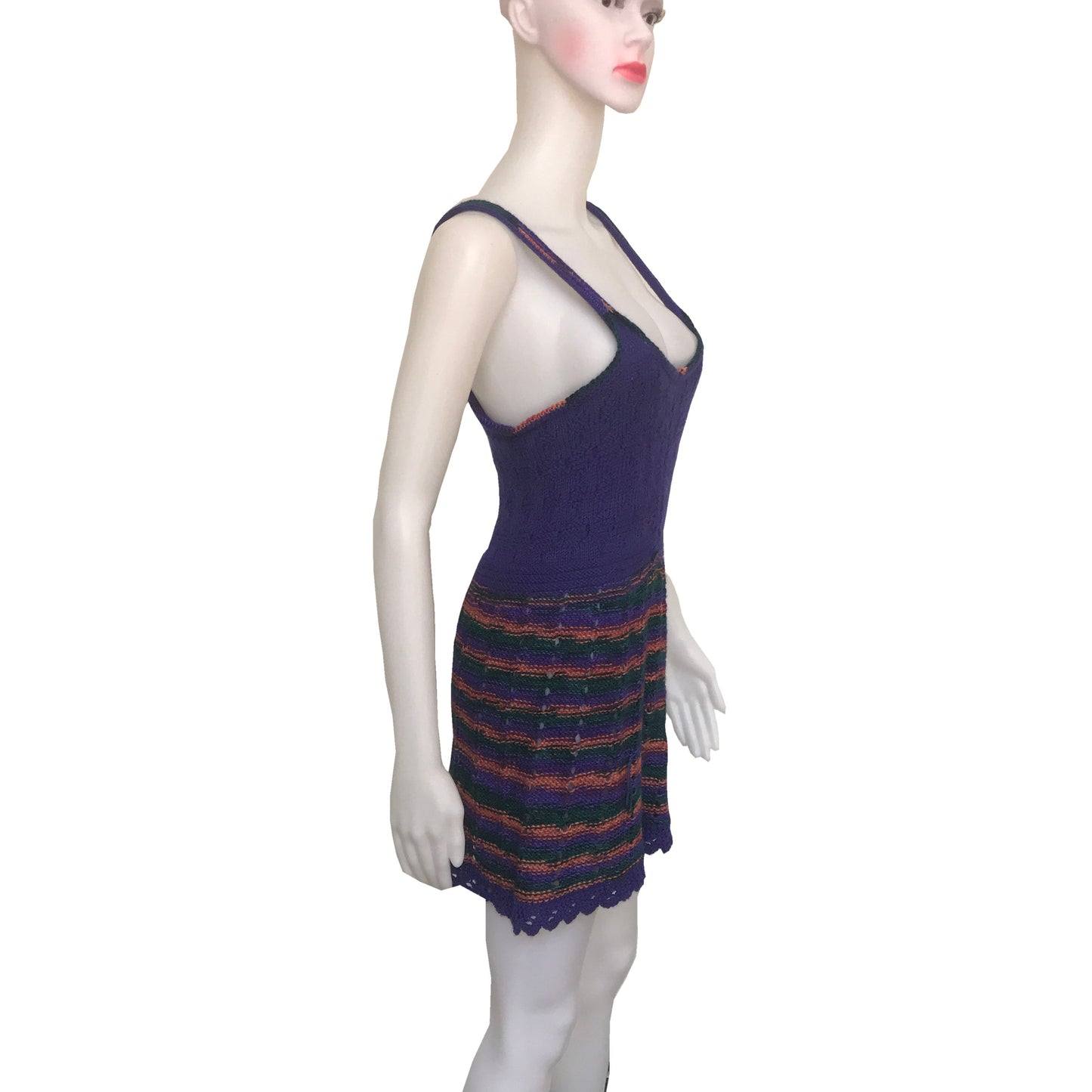 Vintage 1960s Striped Crochet Sweater Mini Dress