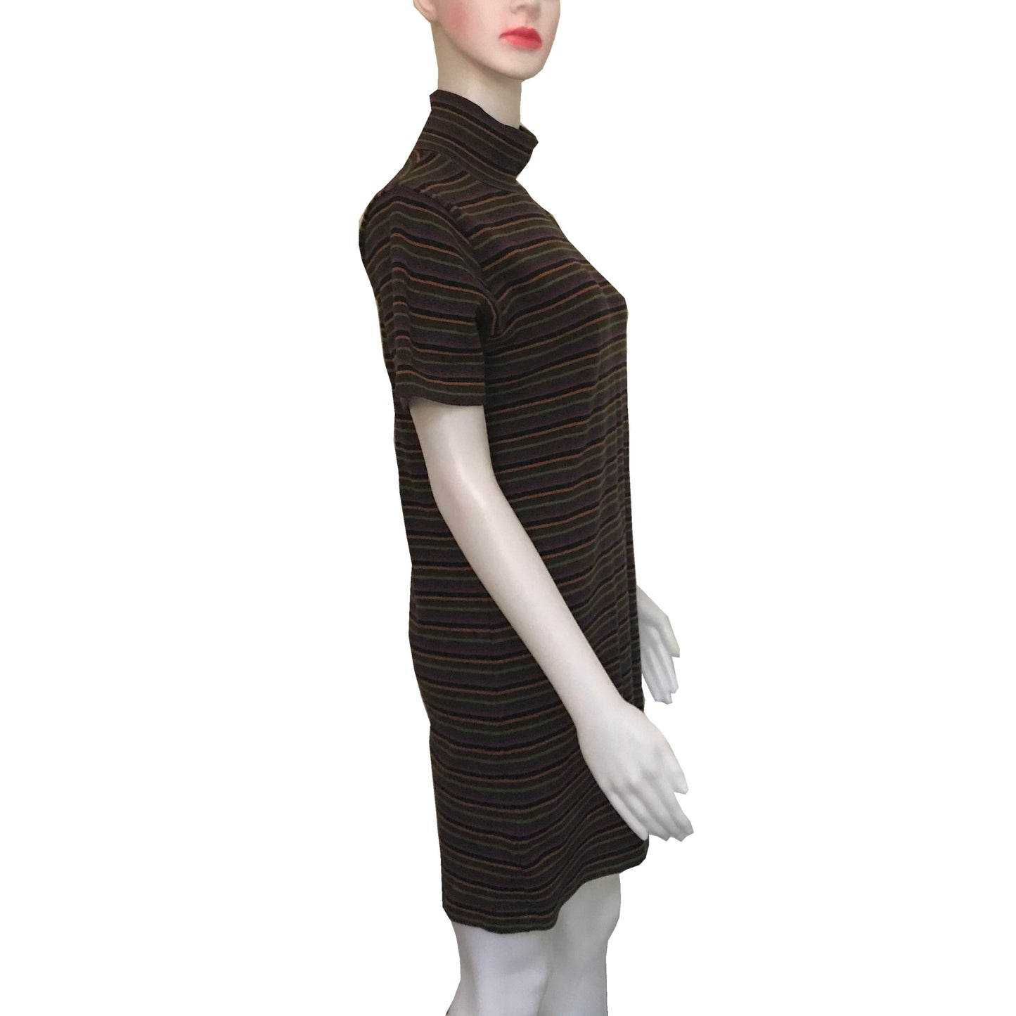 Vintage 1960s Mod Striped Mock Turtleneck Mini-Dress