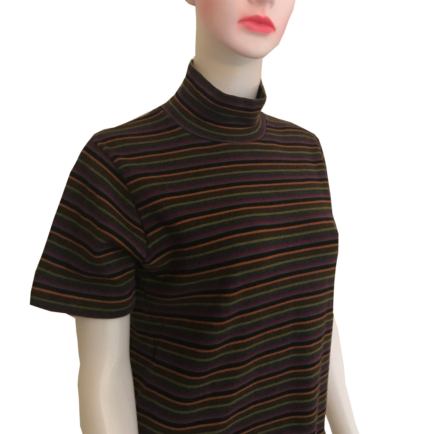 Vintage 1960s Mod Striped Mock Turtleneck Mini-Dress