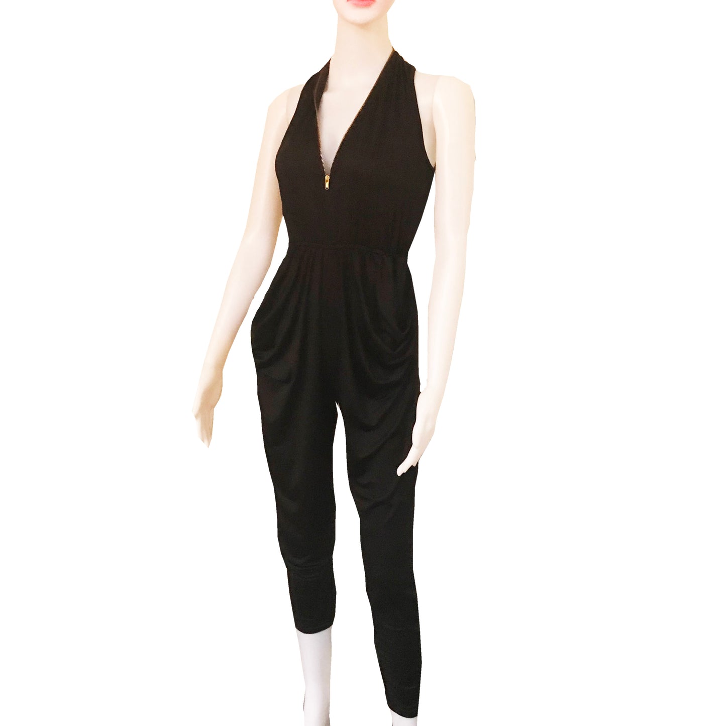 Vintage 1970s Sexy Black Dual-Zipper Jumpsuit