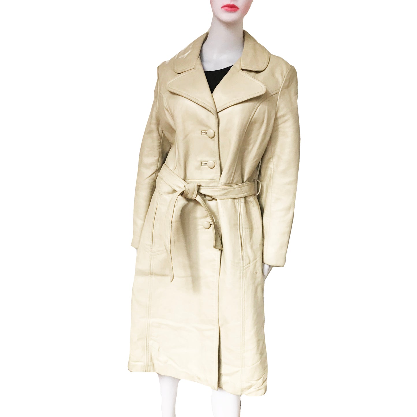 Vintage 1970s Taupe Colored Leather Trench Coat