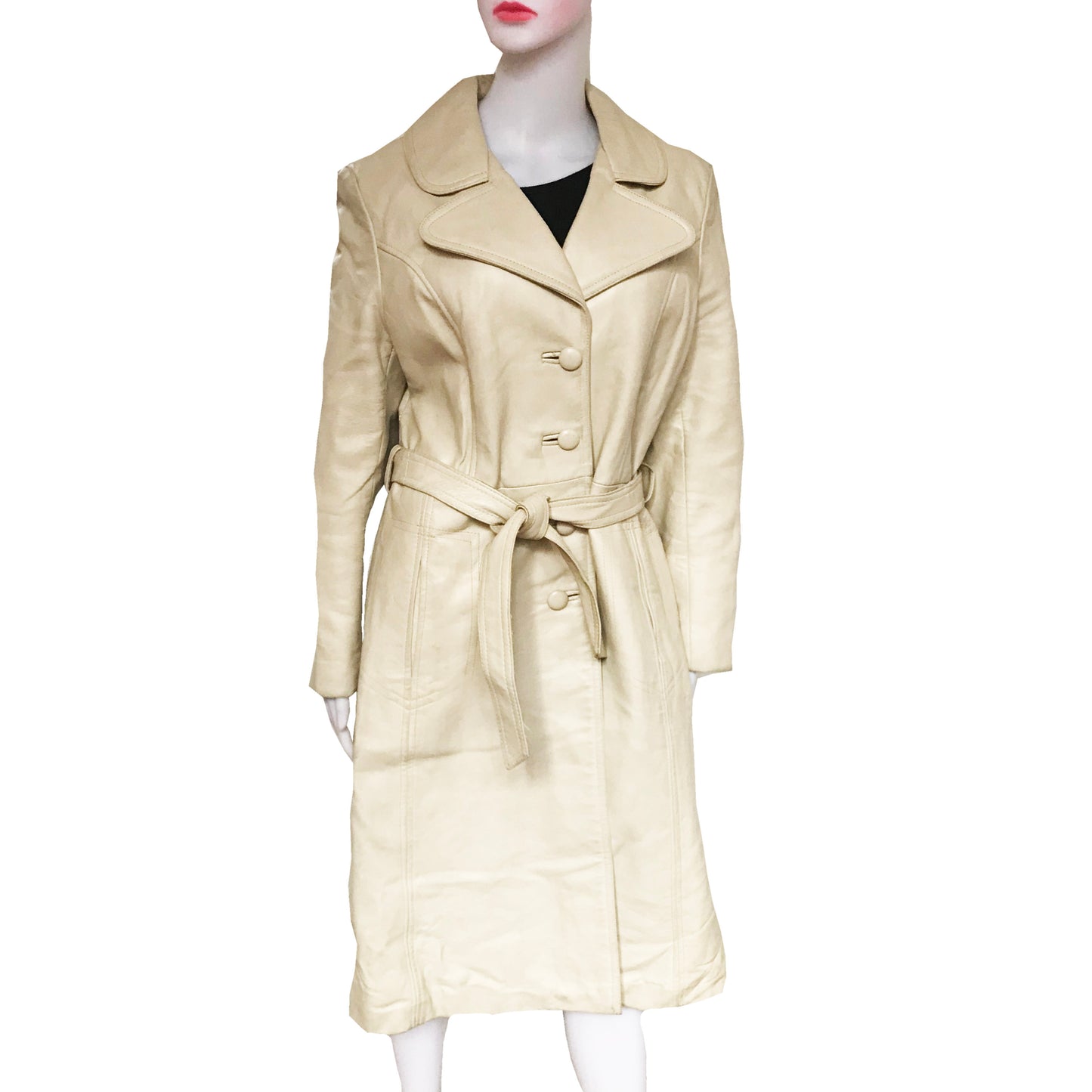 Vintage 1970s Taupe Colored Leather Trench Coat
