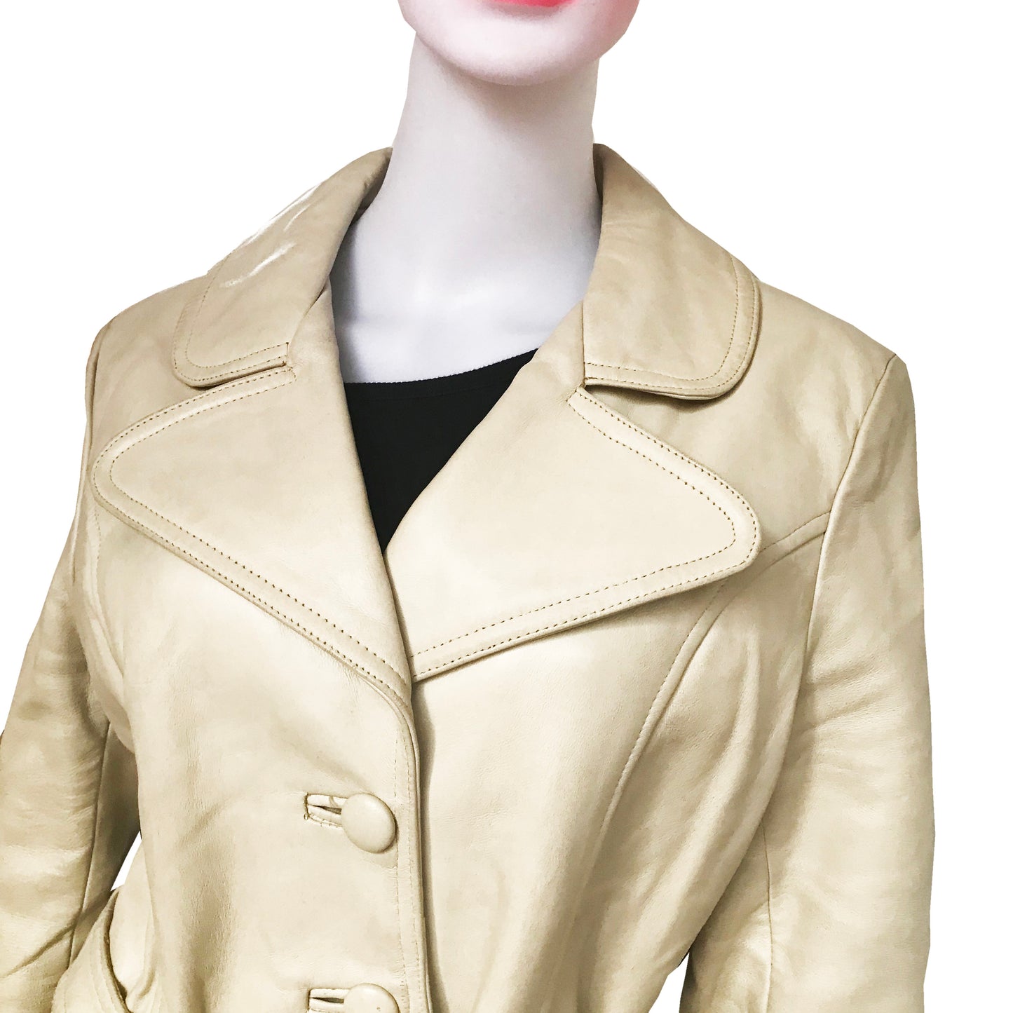 Vintage 1970s Taupe Colored Leather Trench Coat
