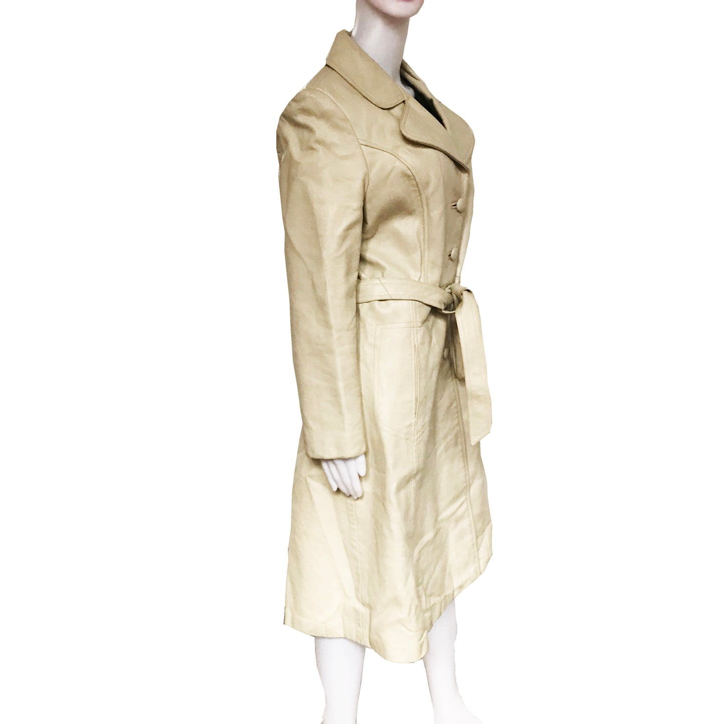 Vintage 1970s Taupe Colored Leather Trench Coat