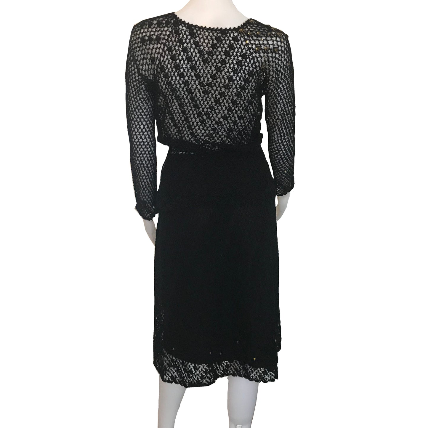 Vintage 1970s Black Crochet Sweater & Skirt Set