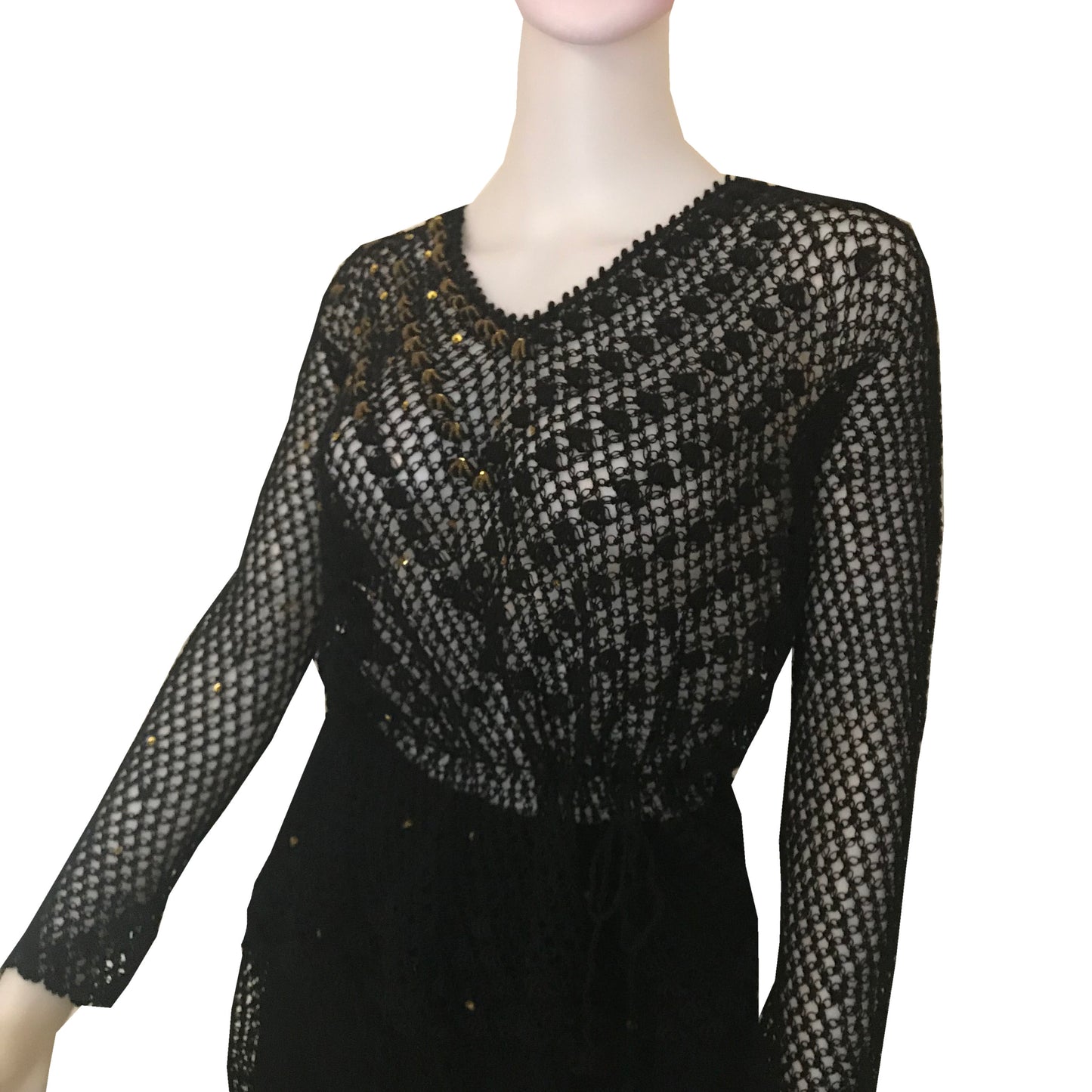 Vintage 1970s Black Crochet Sweater & Skirt Set