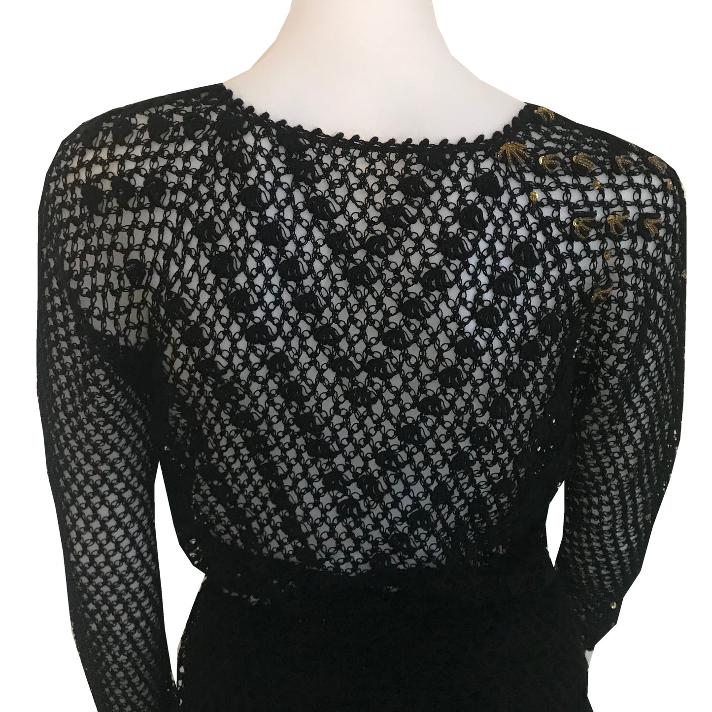 Vintage 1970s Black Crochet Sweater & Skirt Set