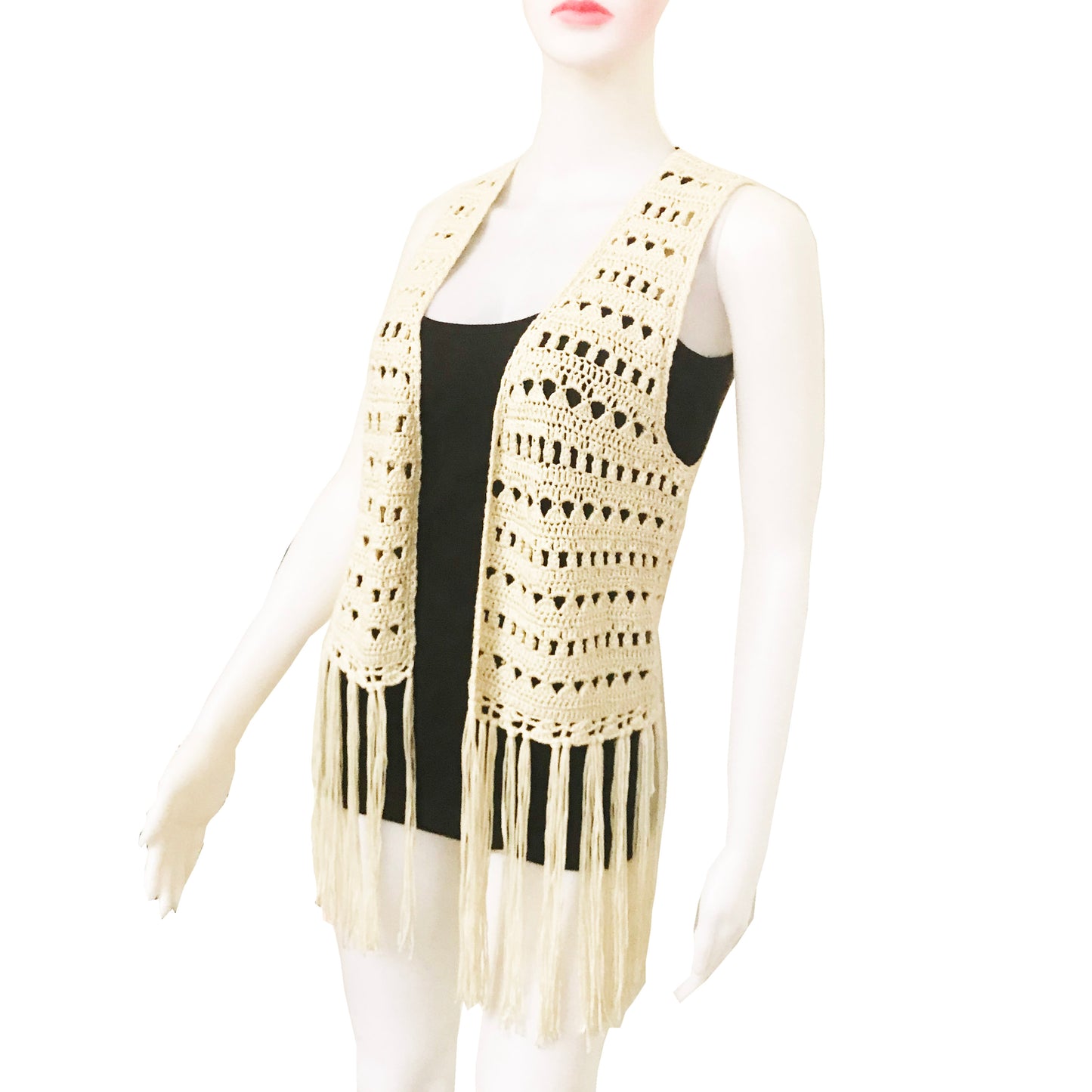 Vintage 1970s Hand-Crocheted Fringe Vest