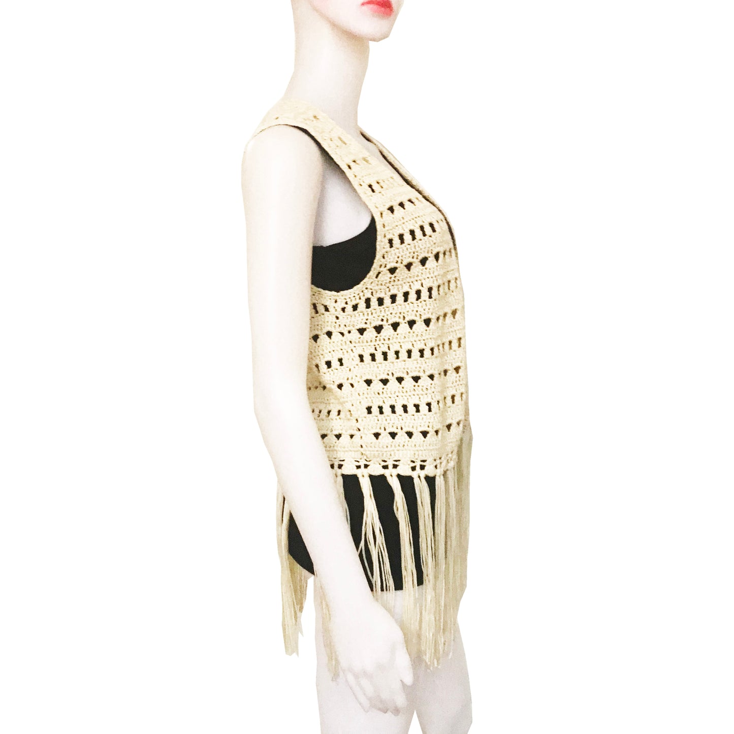 Vintage 1970s Hand-Crocheted Fringe Vest