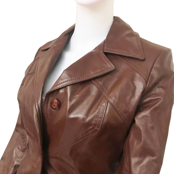 Vintage 1970s Cognac Leather Trench Coat