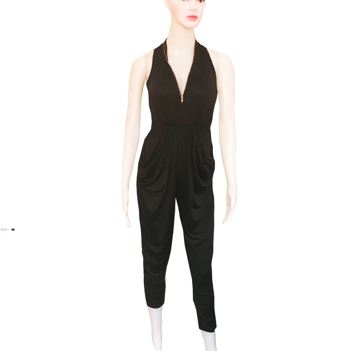 Vintage 1970s Sexy Black Dual-Zipper Jumpsuit