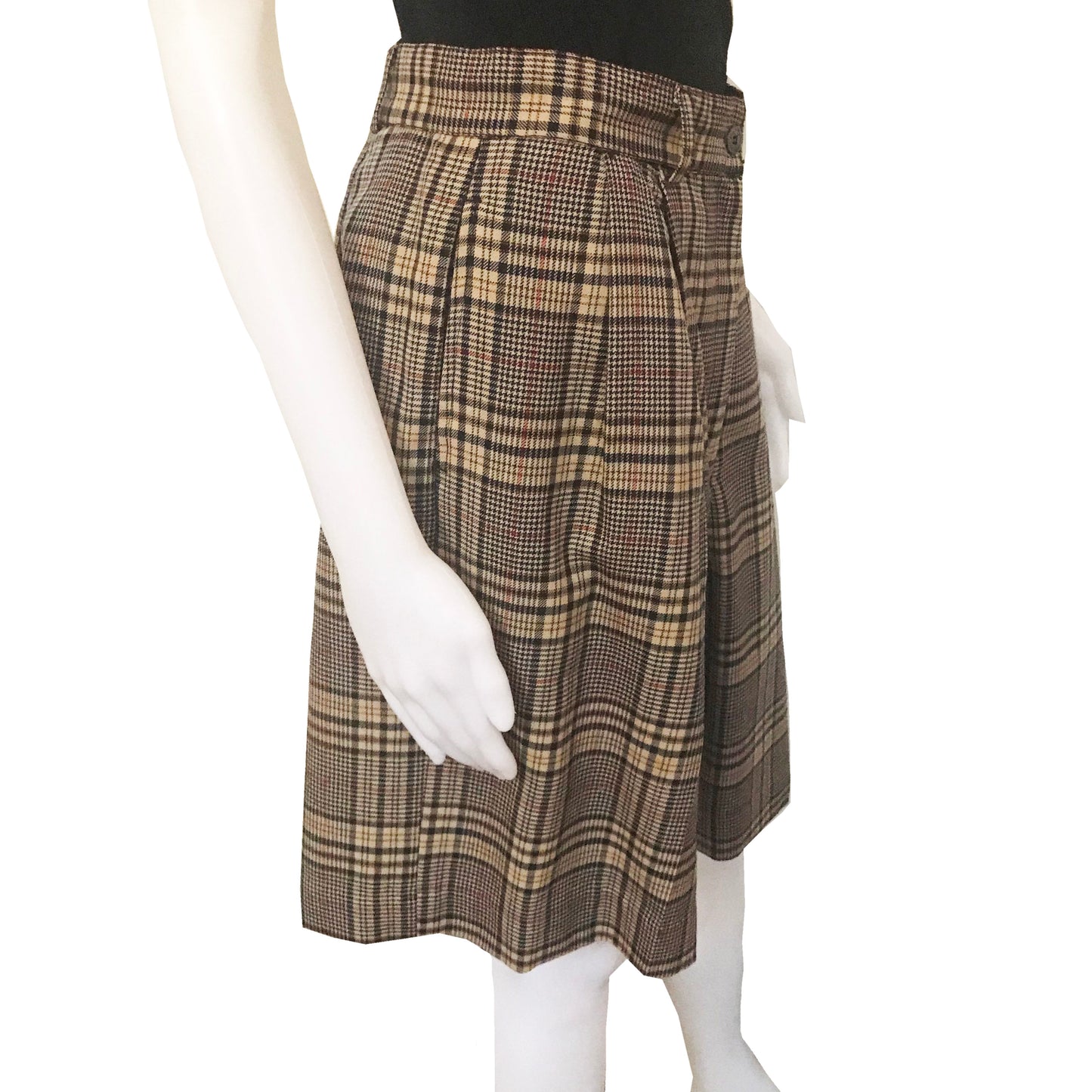 Vintage 1980s Plaid Pleated Wool Bermuda Shorts