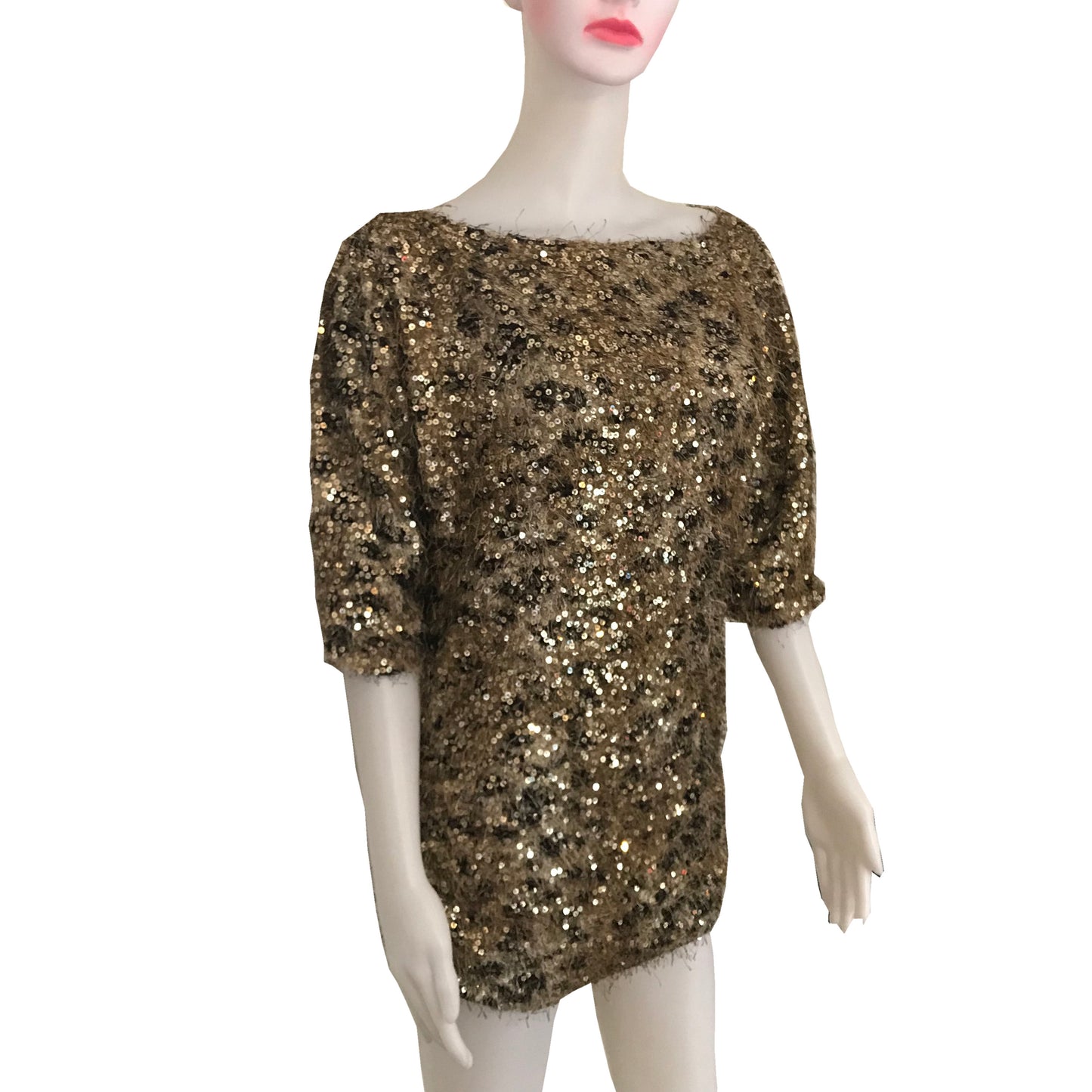 Vintage 1980s Gold Leopard Print Sequined Sweater